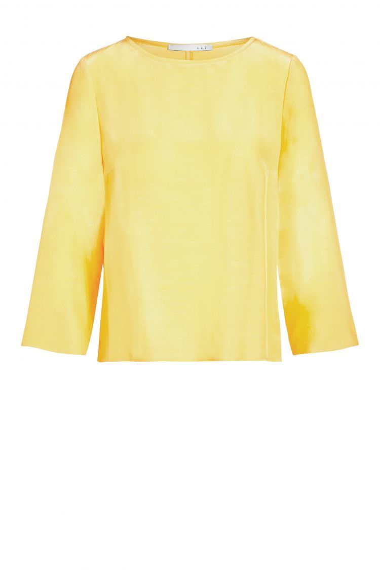 Yellow Top with 3/4 Sleeves and Dipped Hem