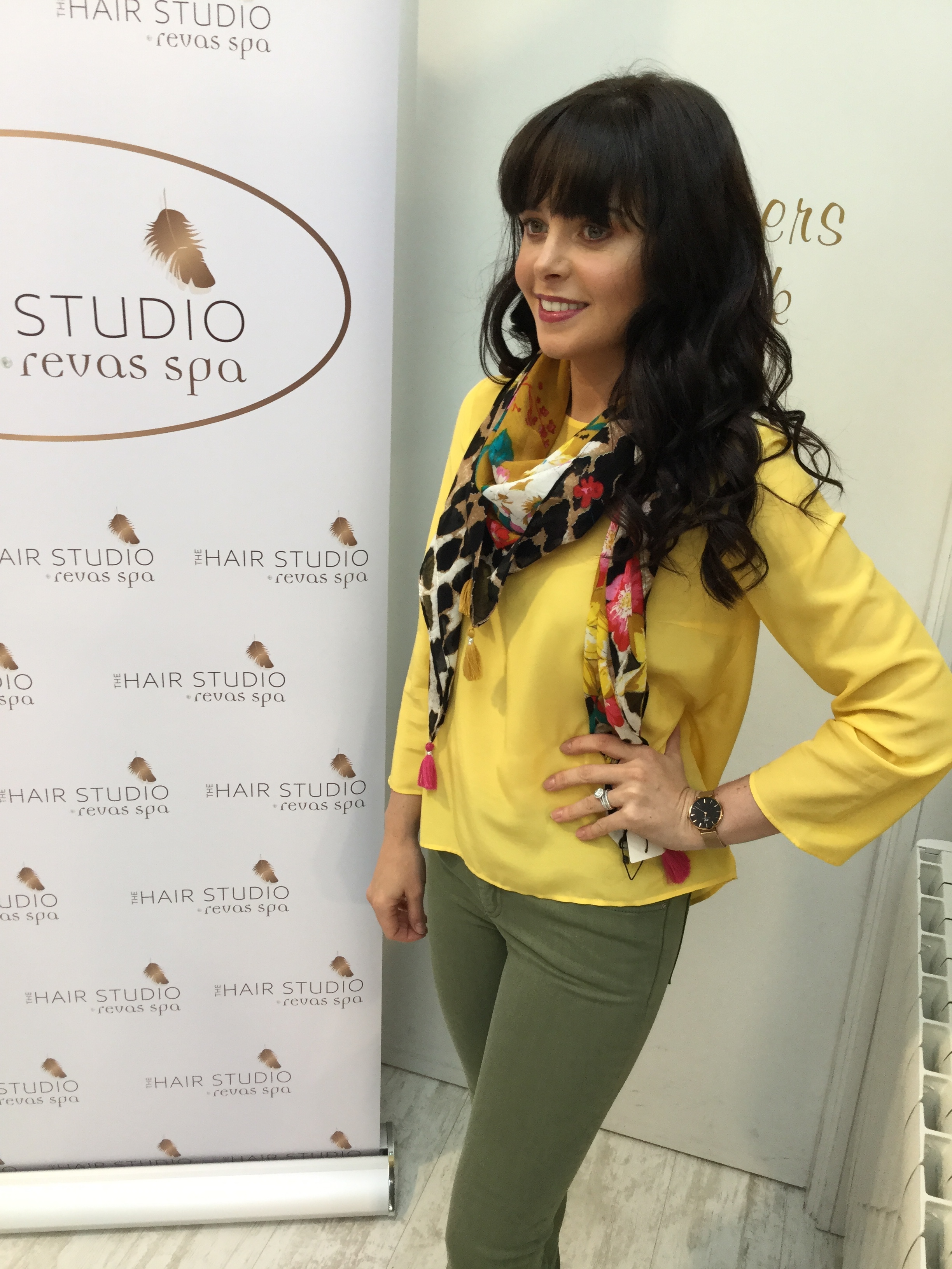 Yellow Top with 3/4 Sleeves and Dipped Hem