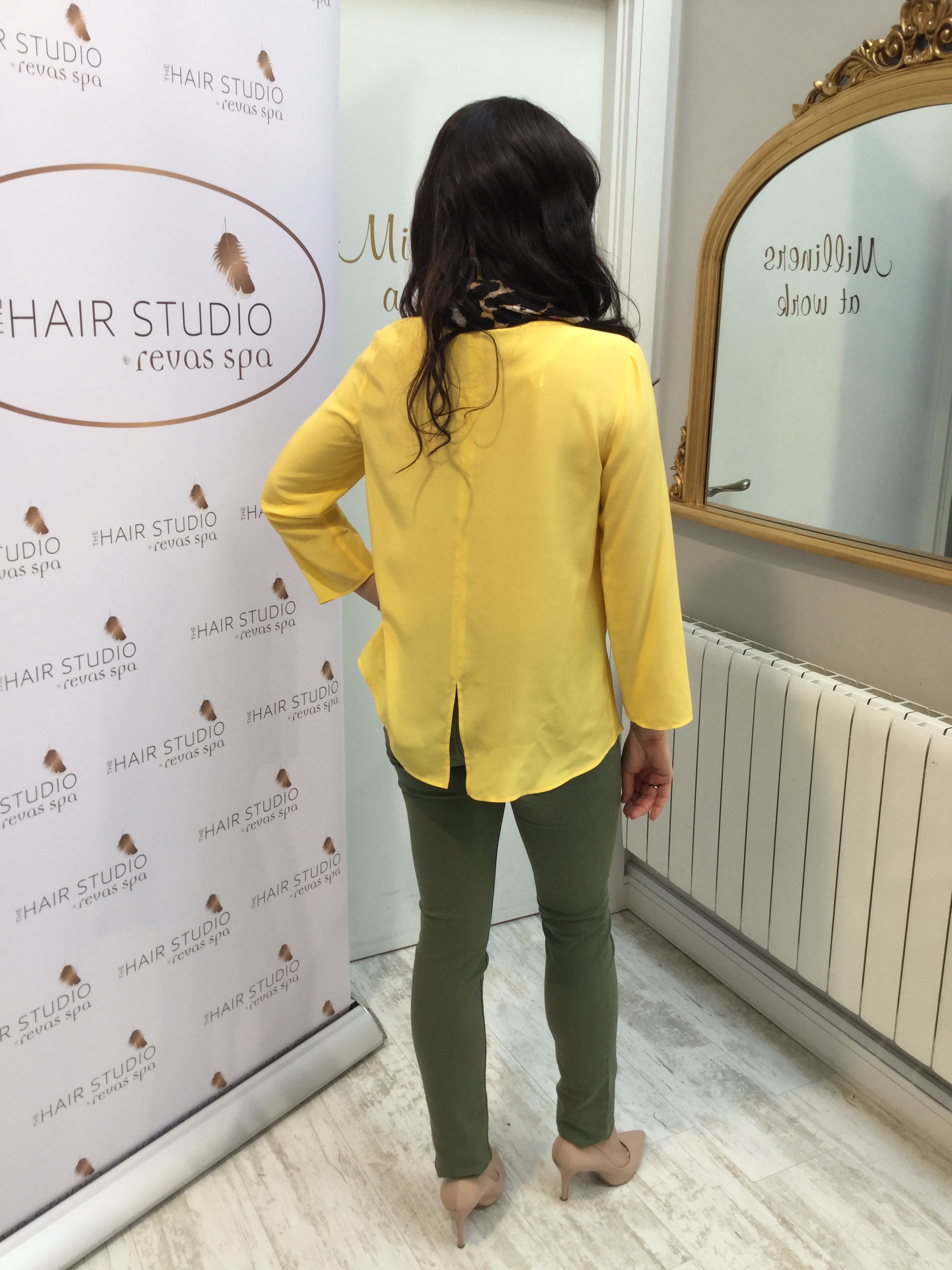 Yellow Top with 3/4 Sleeves and Dipped Hem