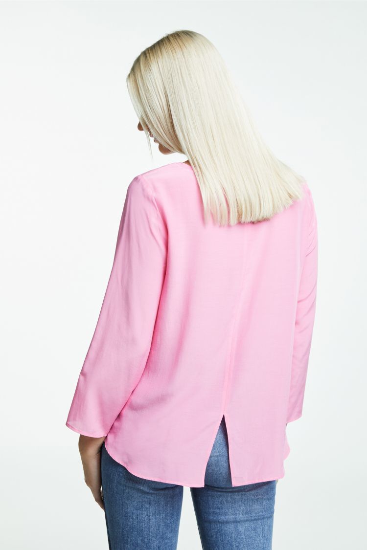 Light Pink Top with 3/4 Sleeves and Dipped Hem