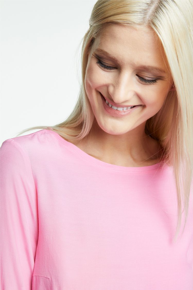 Light Pink Top with 3/4 Sleeves and Dipped Hem
