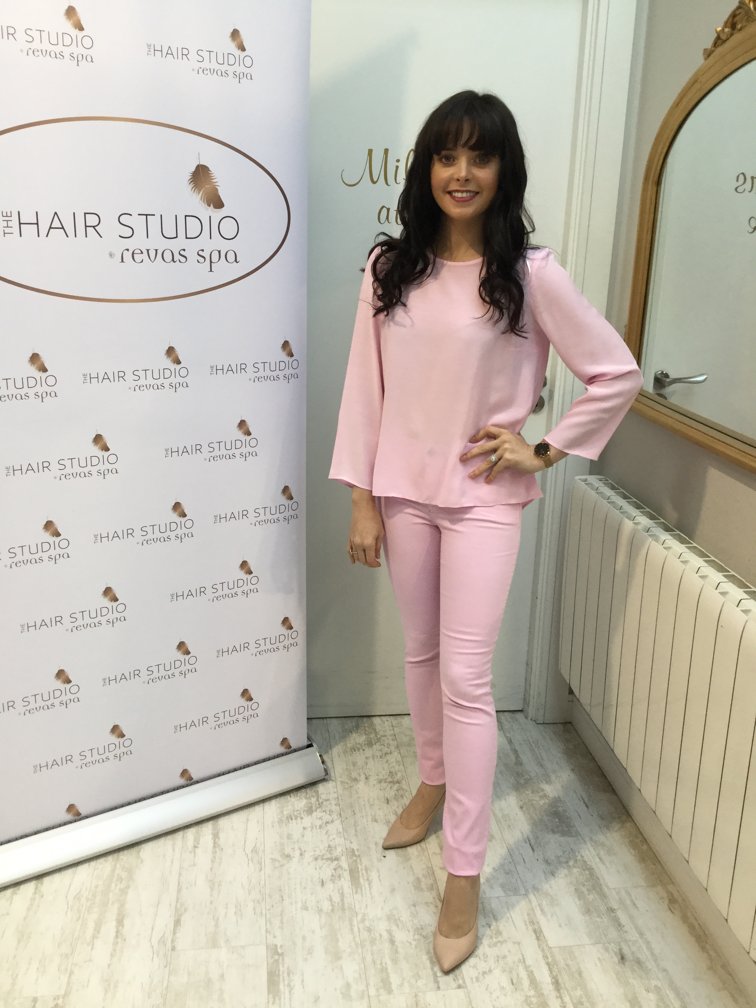 Light Pink Top with 3/4 Sleeves and Dipped Hem