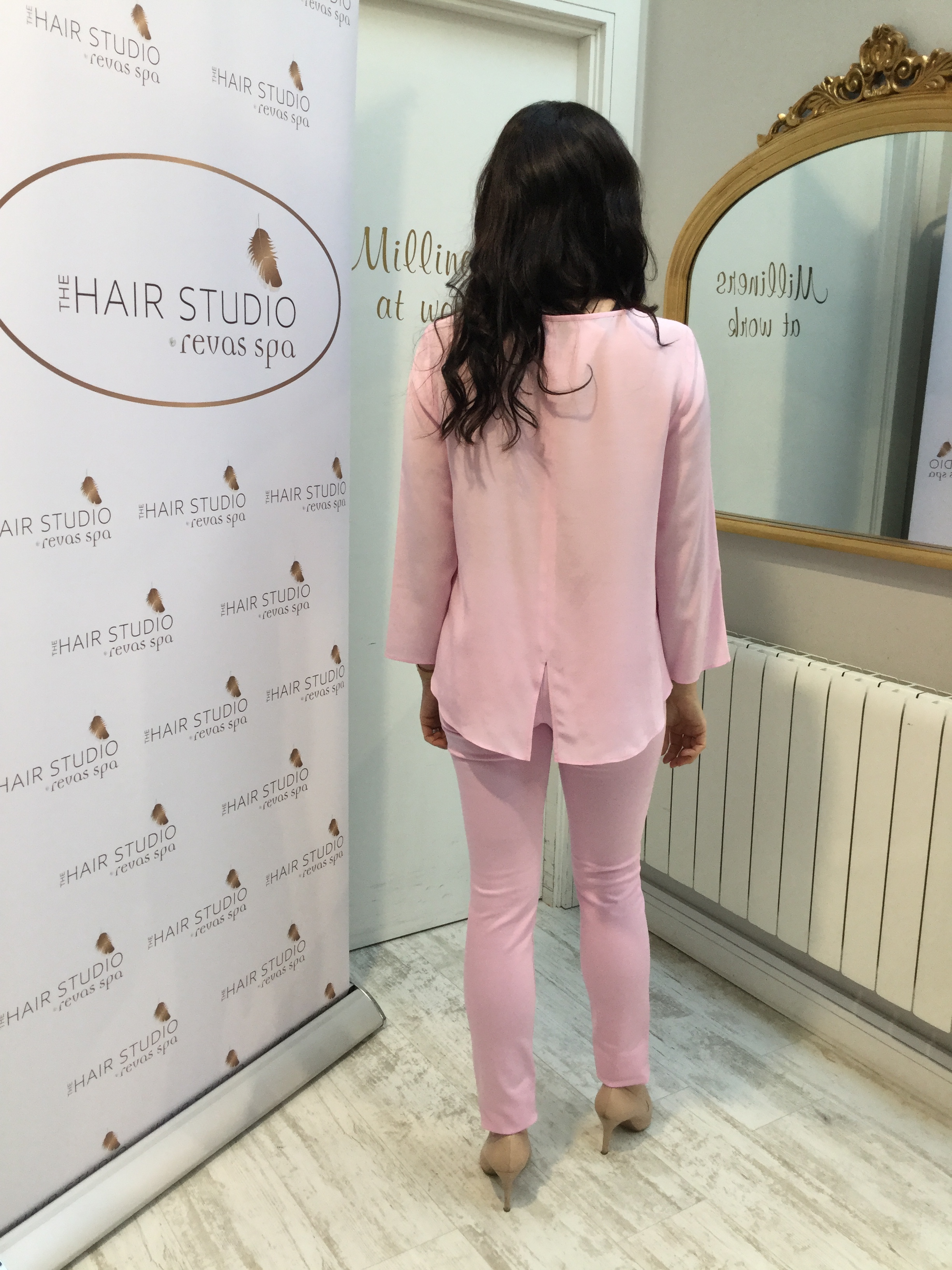 Light Pink Top with 3/4 Sleeves and Dipped Hem
