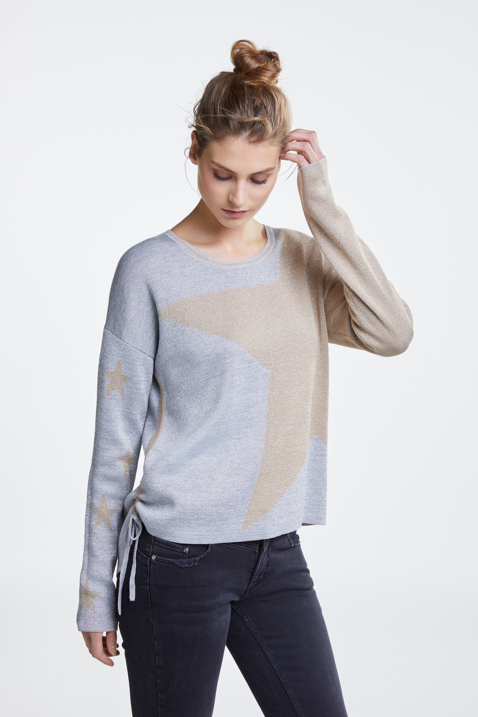 Fine Knit Sweater with Glittery Stars OUISWEATGREY