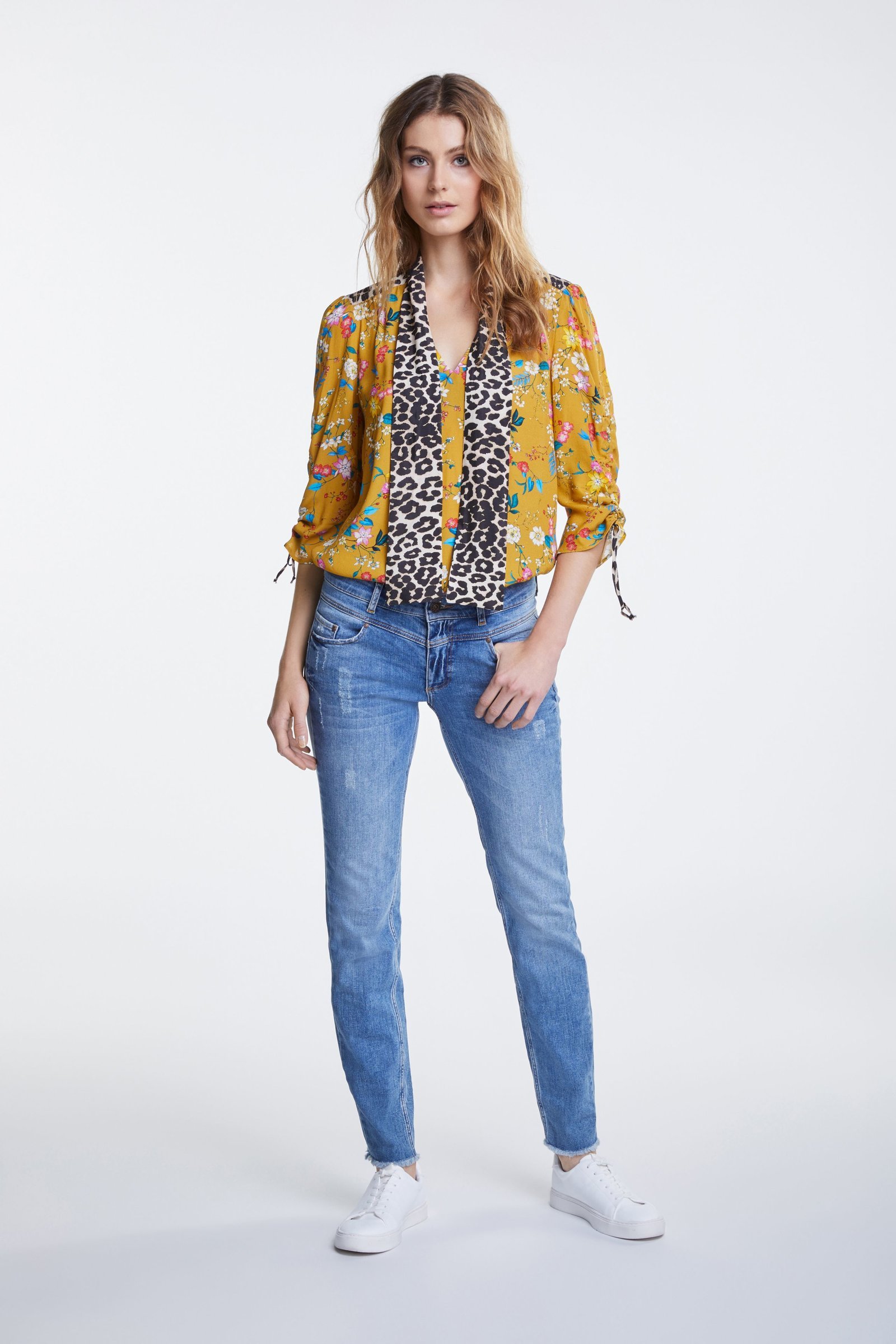 Flora meets Leopard Pussy Bow Blouse