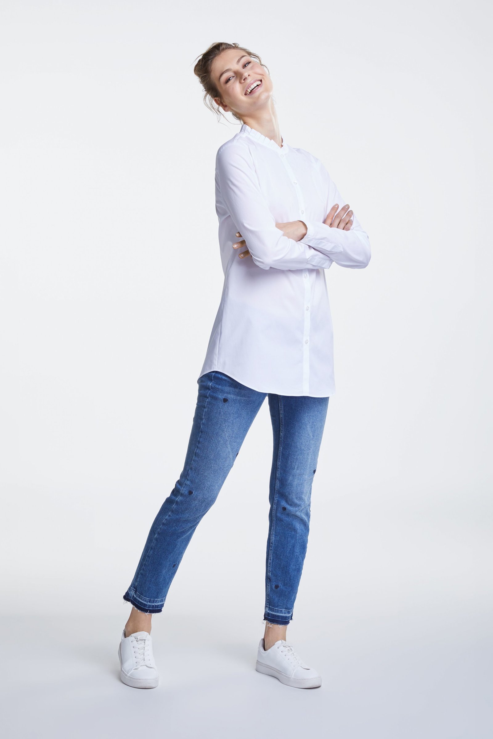 White Blouse with Frilly stand up Collar