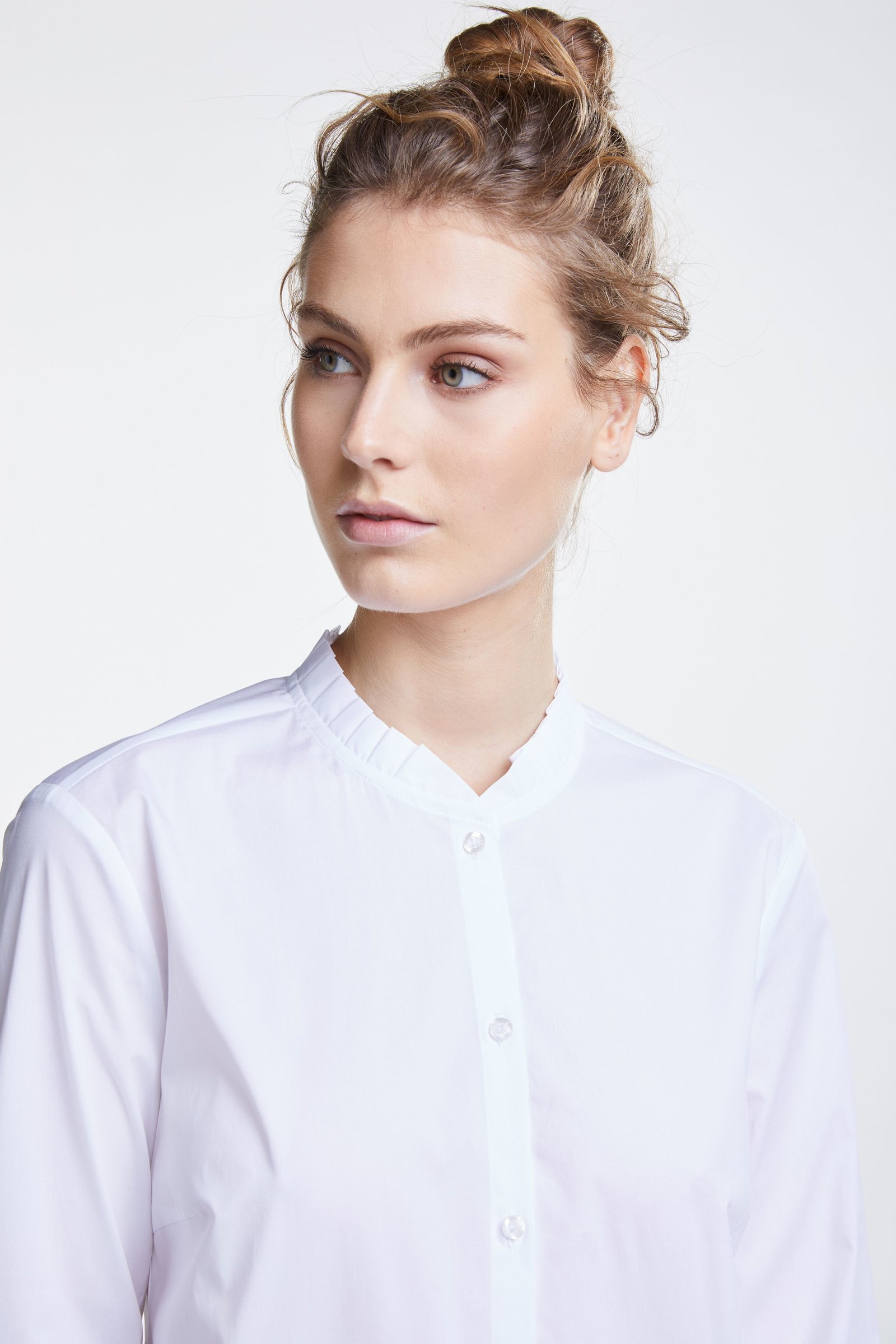 White Blouse with Frilly stand up Collar