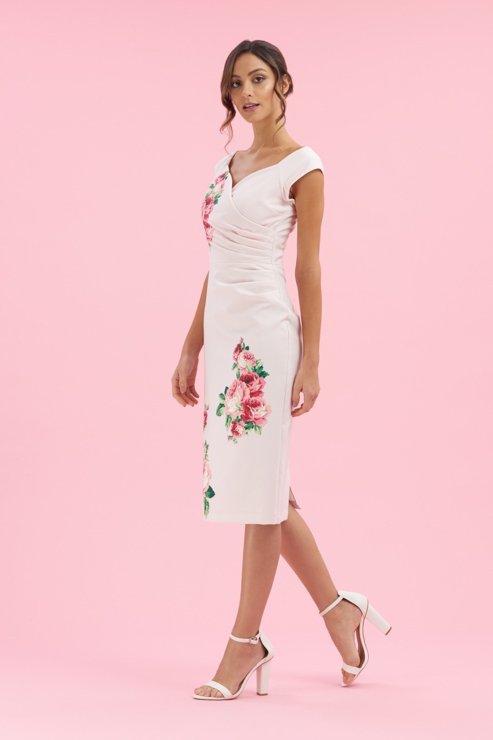 Pink Fitted Dress with Rose print