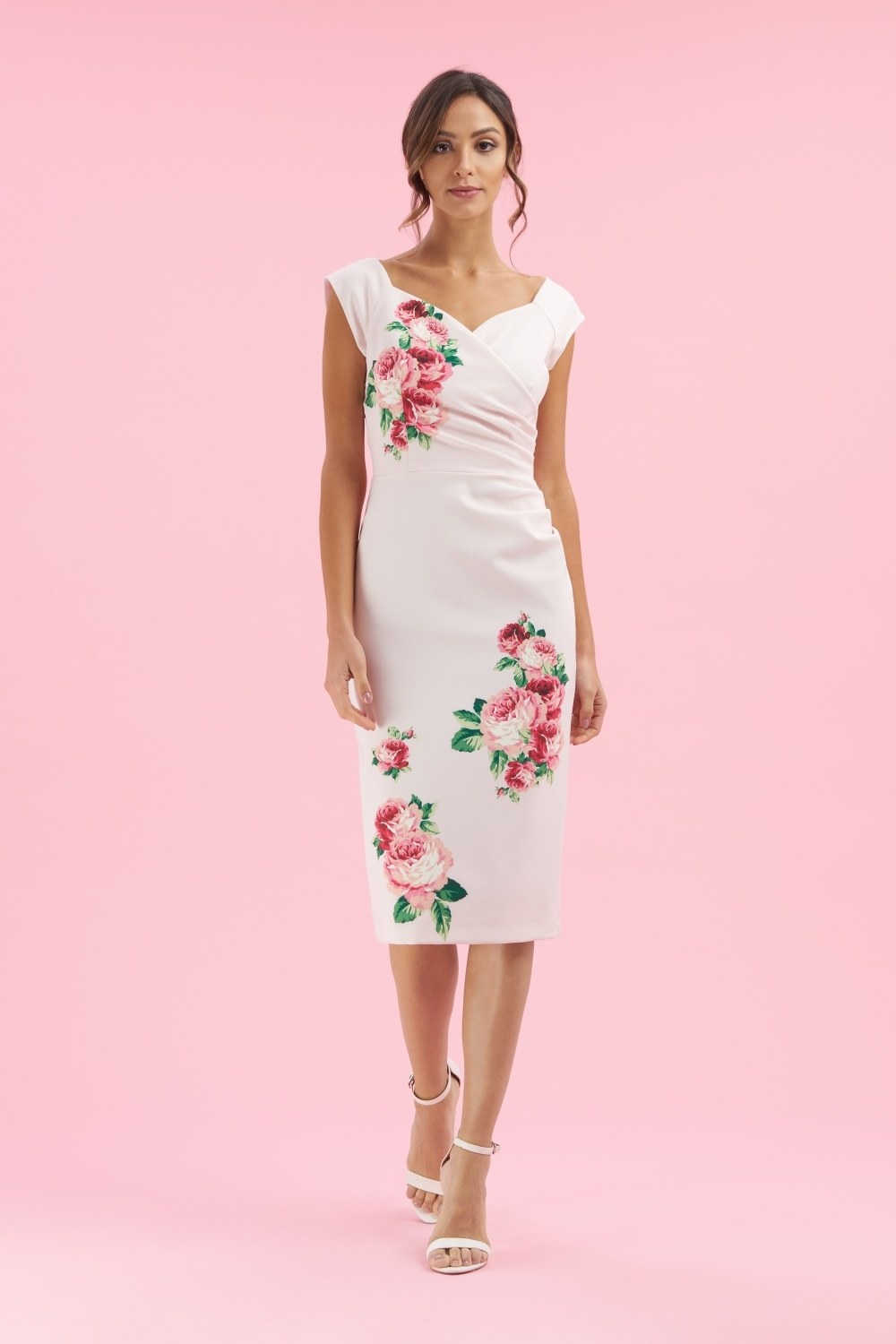 Pink Fitted Dress with Rose print