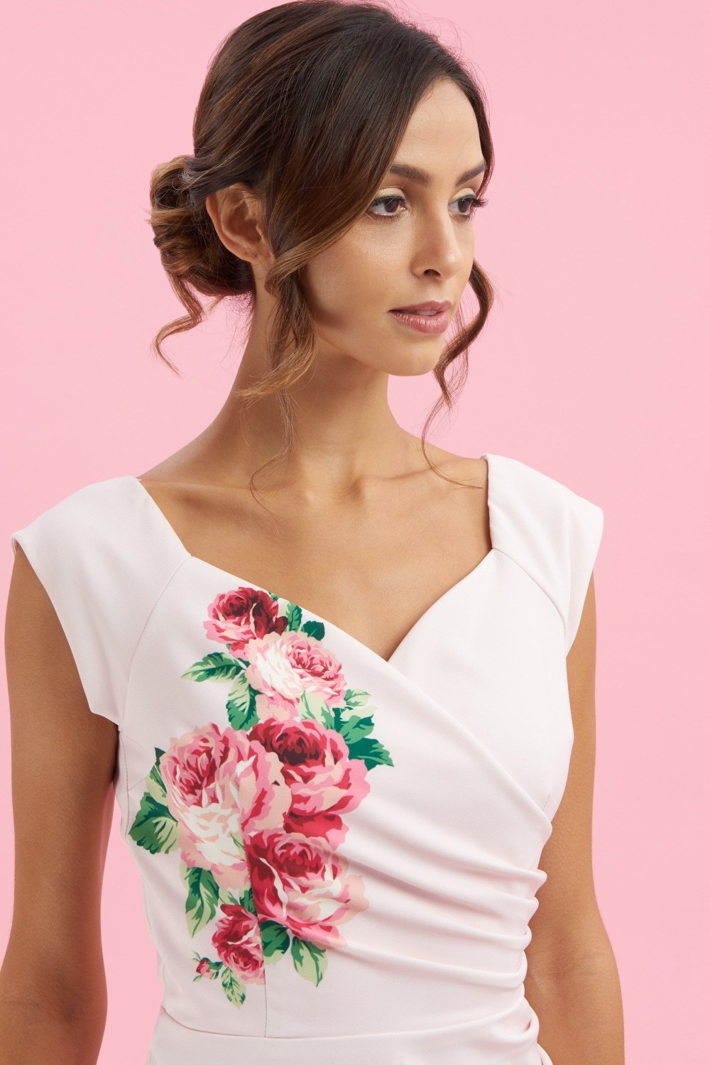 Pink Fitted Dress with Rose print