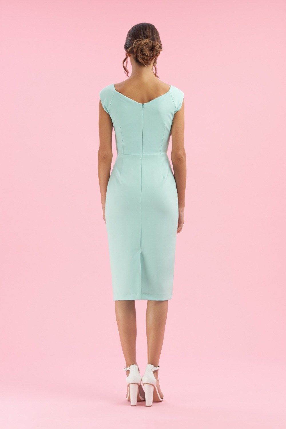 Mint Fitted Dress with Rose Print