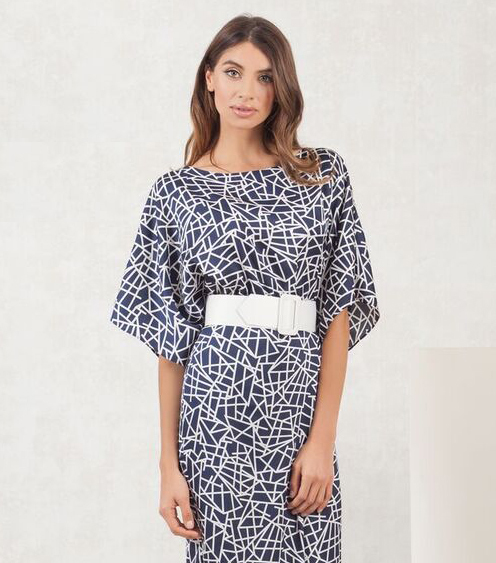 Navy and Ivory Geometric Print Dress