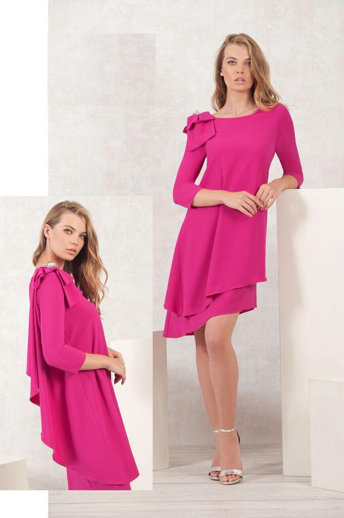 Pink Shift Dress with Bow on Shoulder MHDRPK