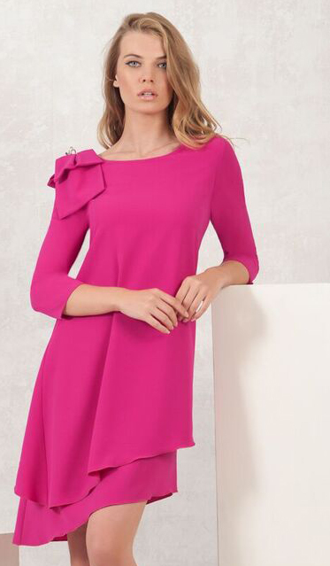 Pink Shift Dress with Bow on Shoulder