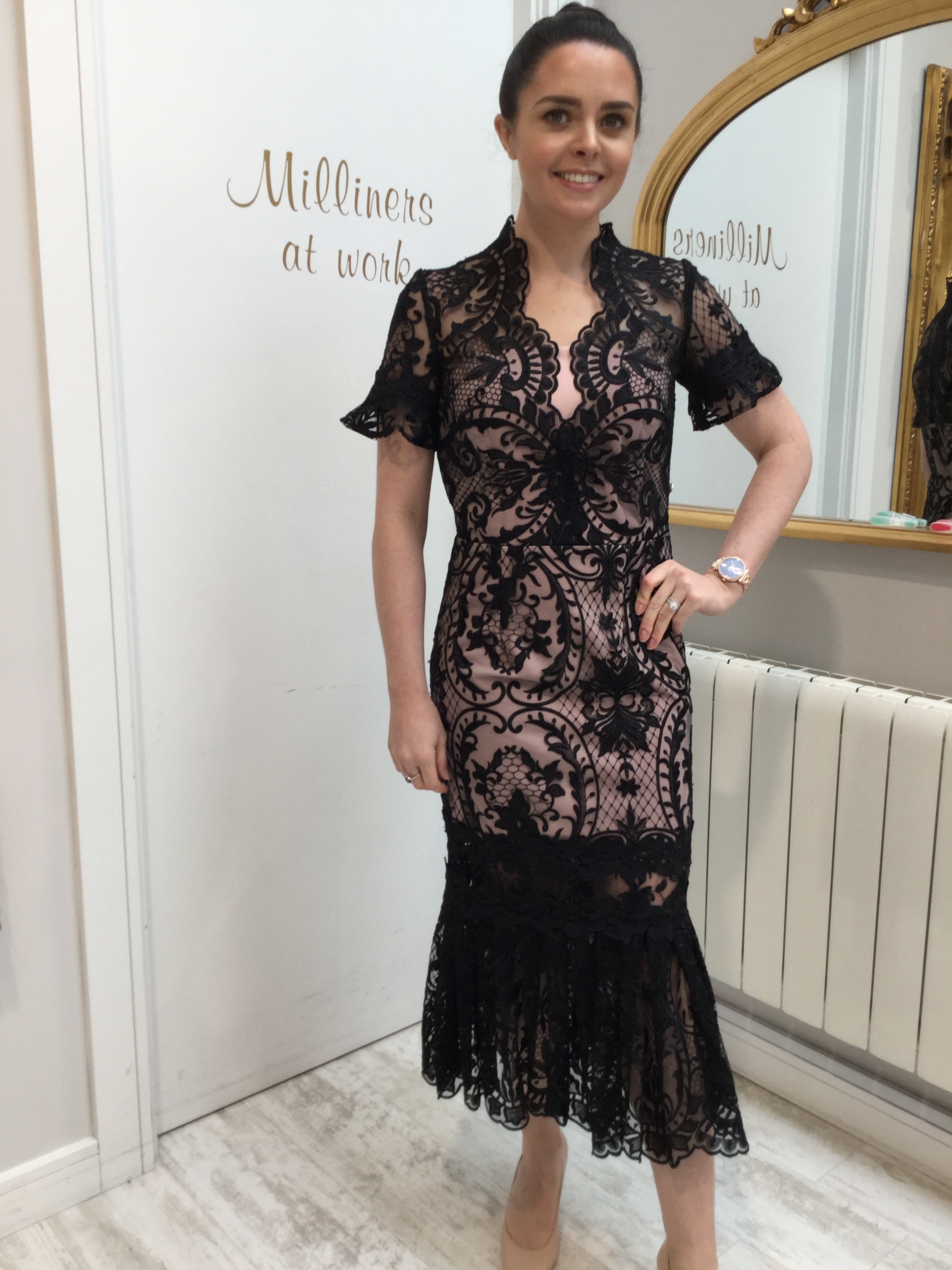 Black Lace dress with Rose Pink Lining
