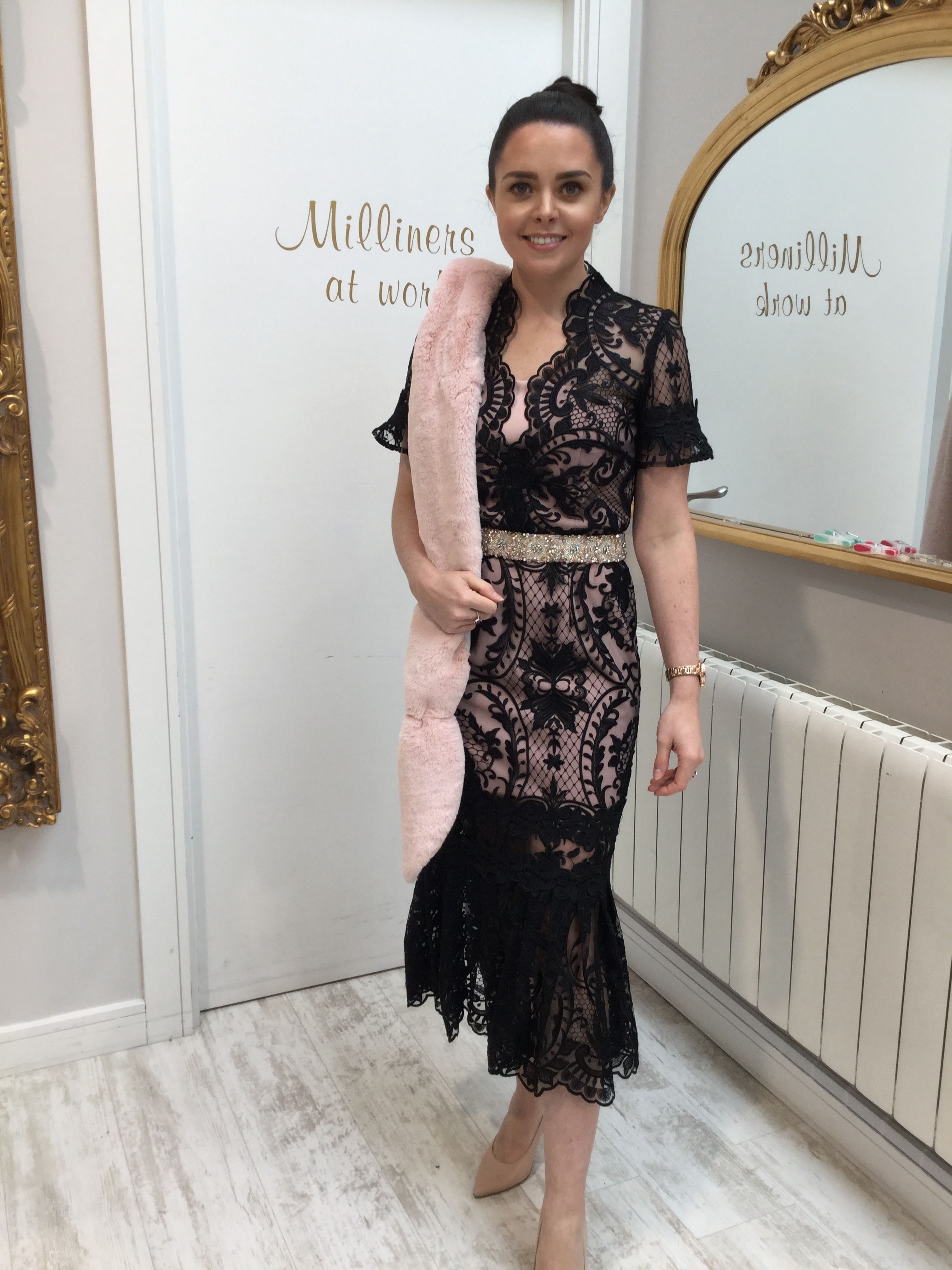 Black Lace dress with Rose Pink Lining CRDRBKPK