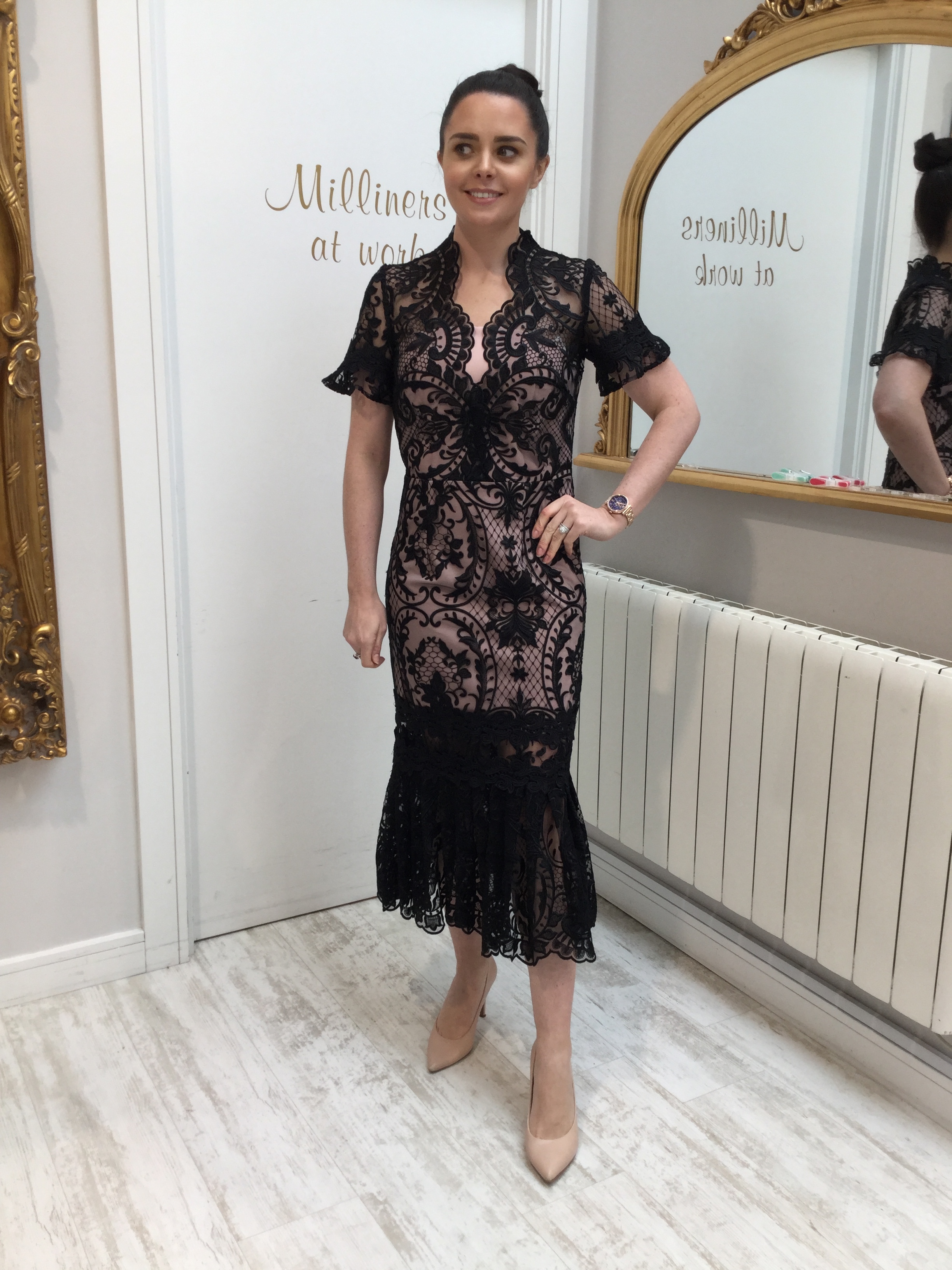 Black Lace dress with Rose Pink Lining