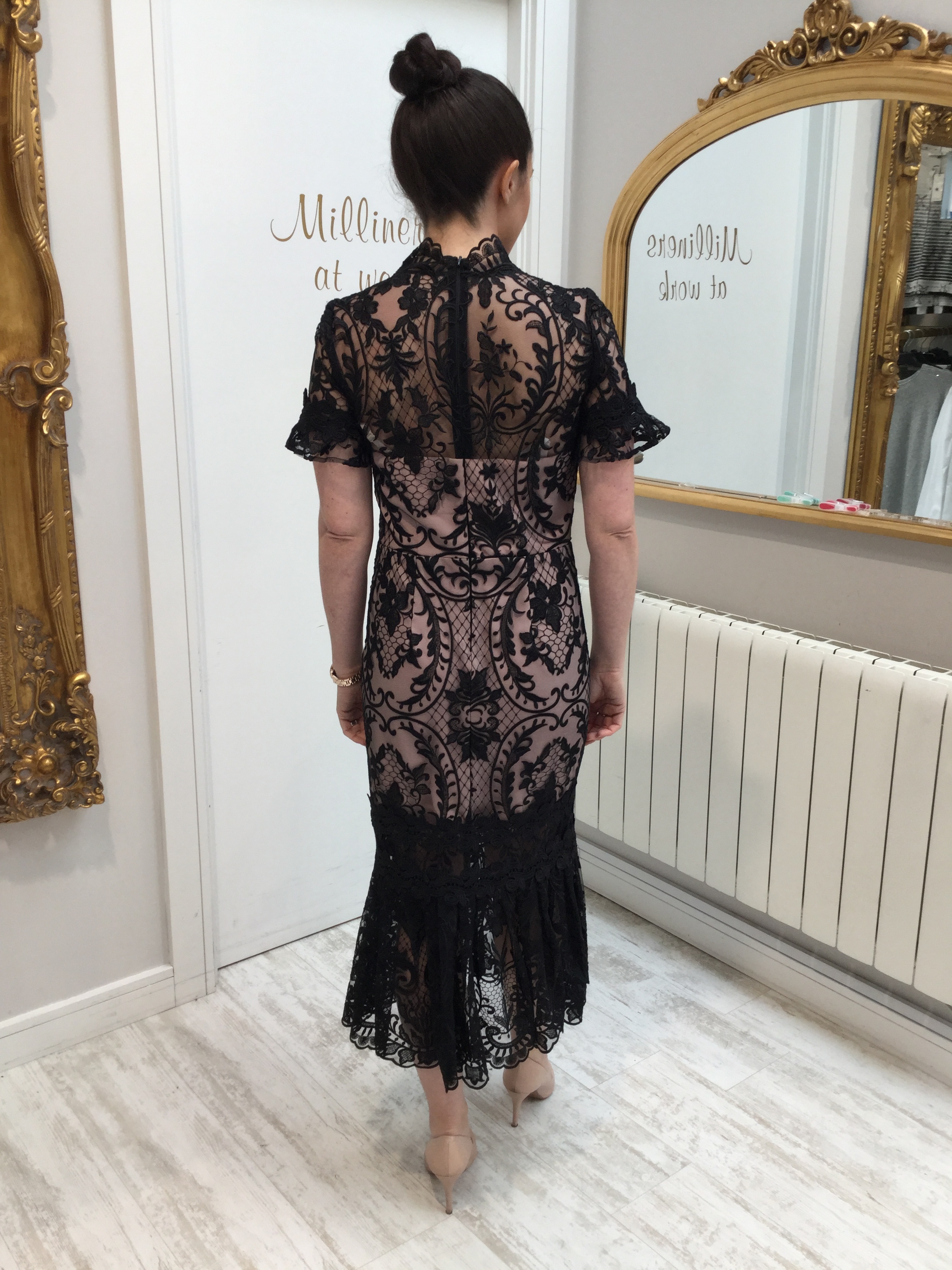 Black Lace dress with Rose Pink Lining