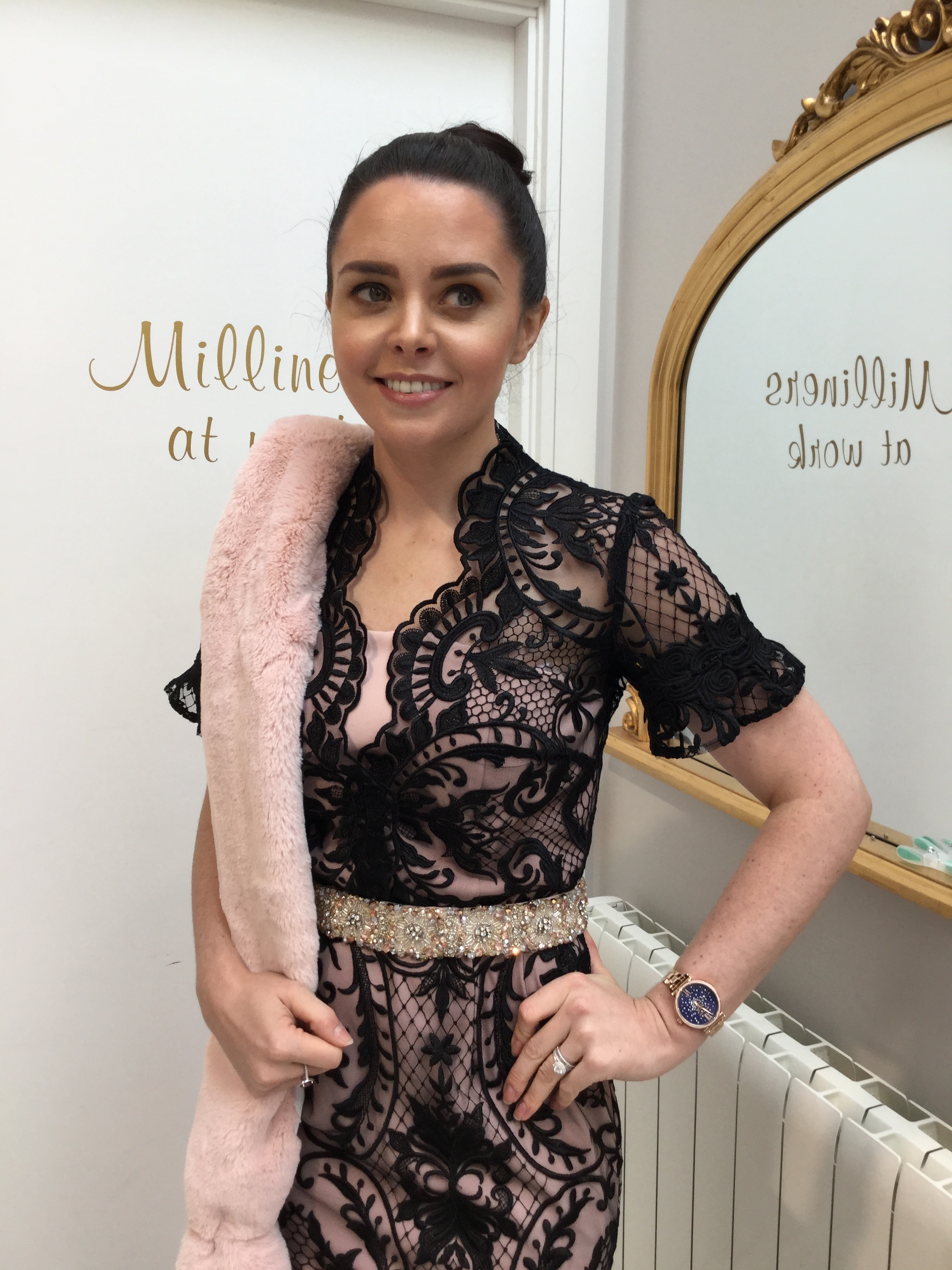 Black Lace dress with Rose Pink Lining