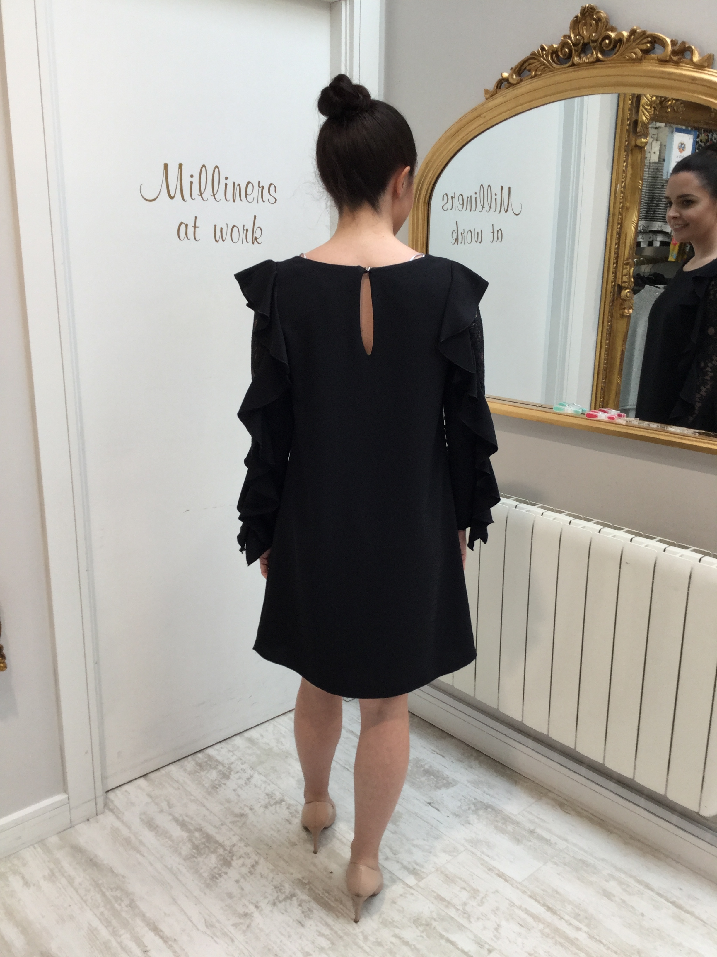 Black Shift Dress with Lace Sleeve