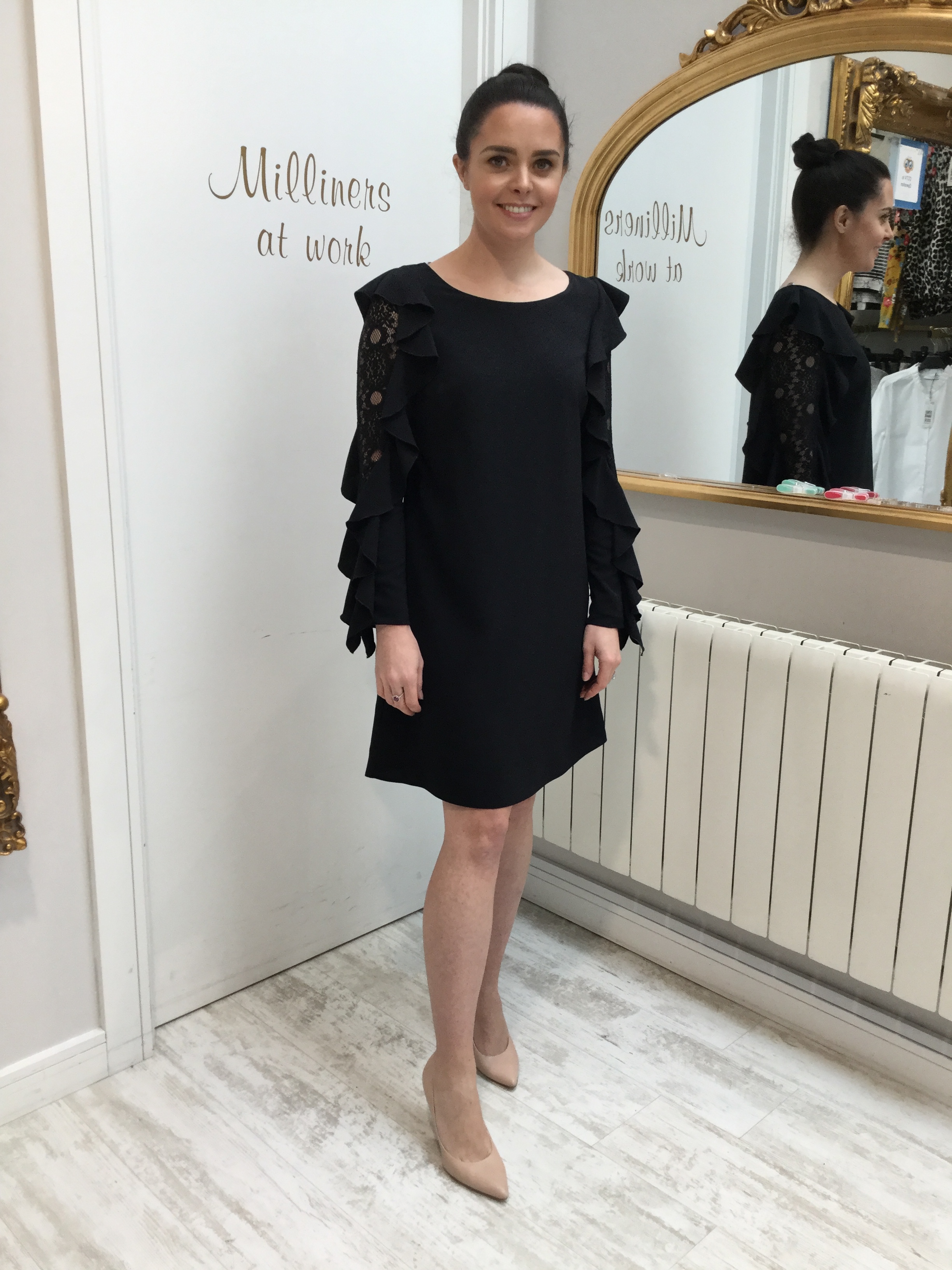 Black Shift Dress with Lace Sleeve CasDRBK