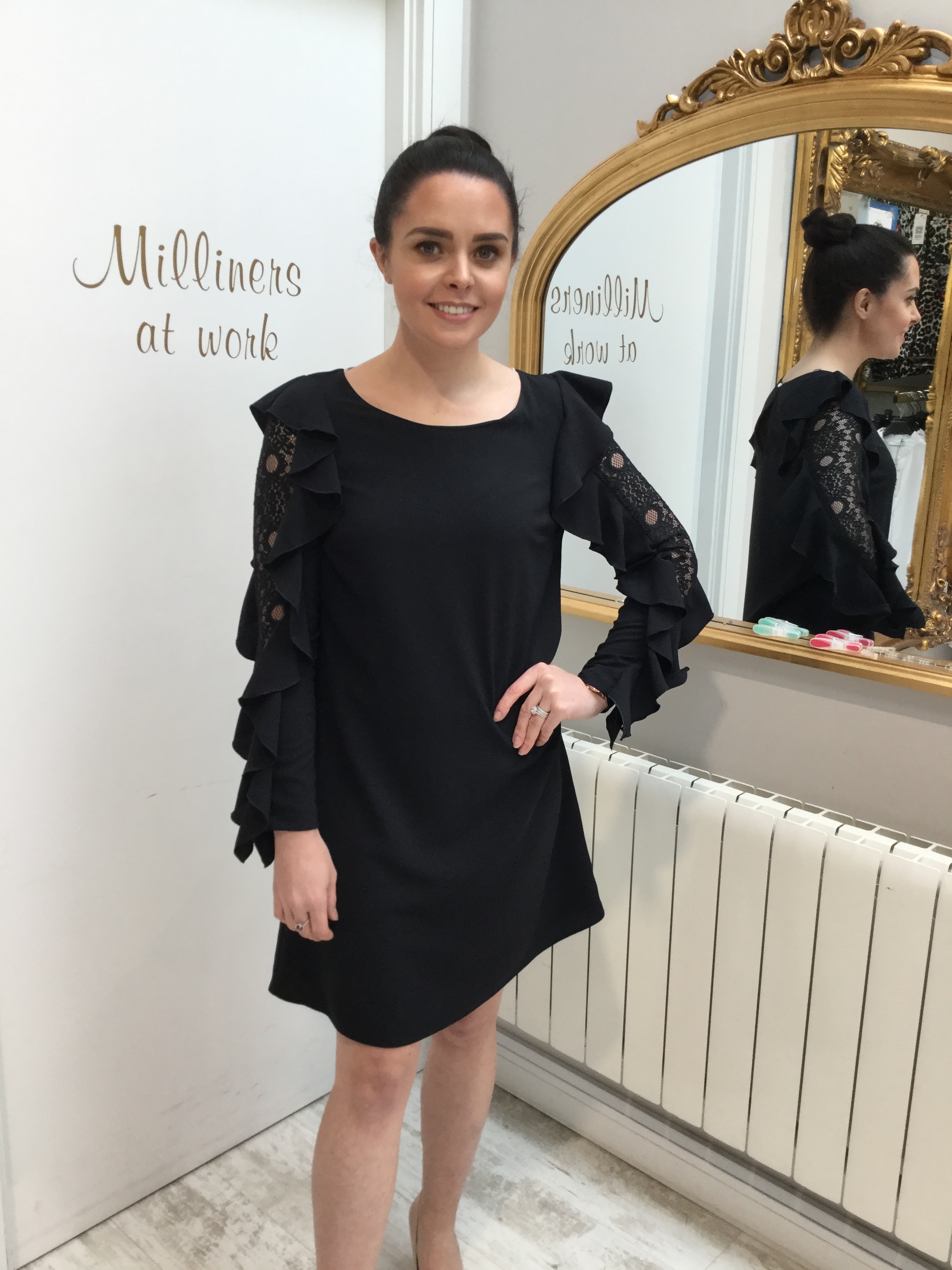 Black Shift Dress with Lace Sleeve