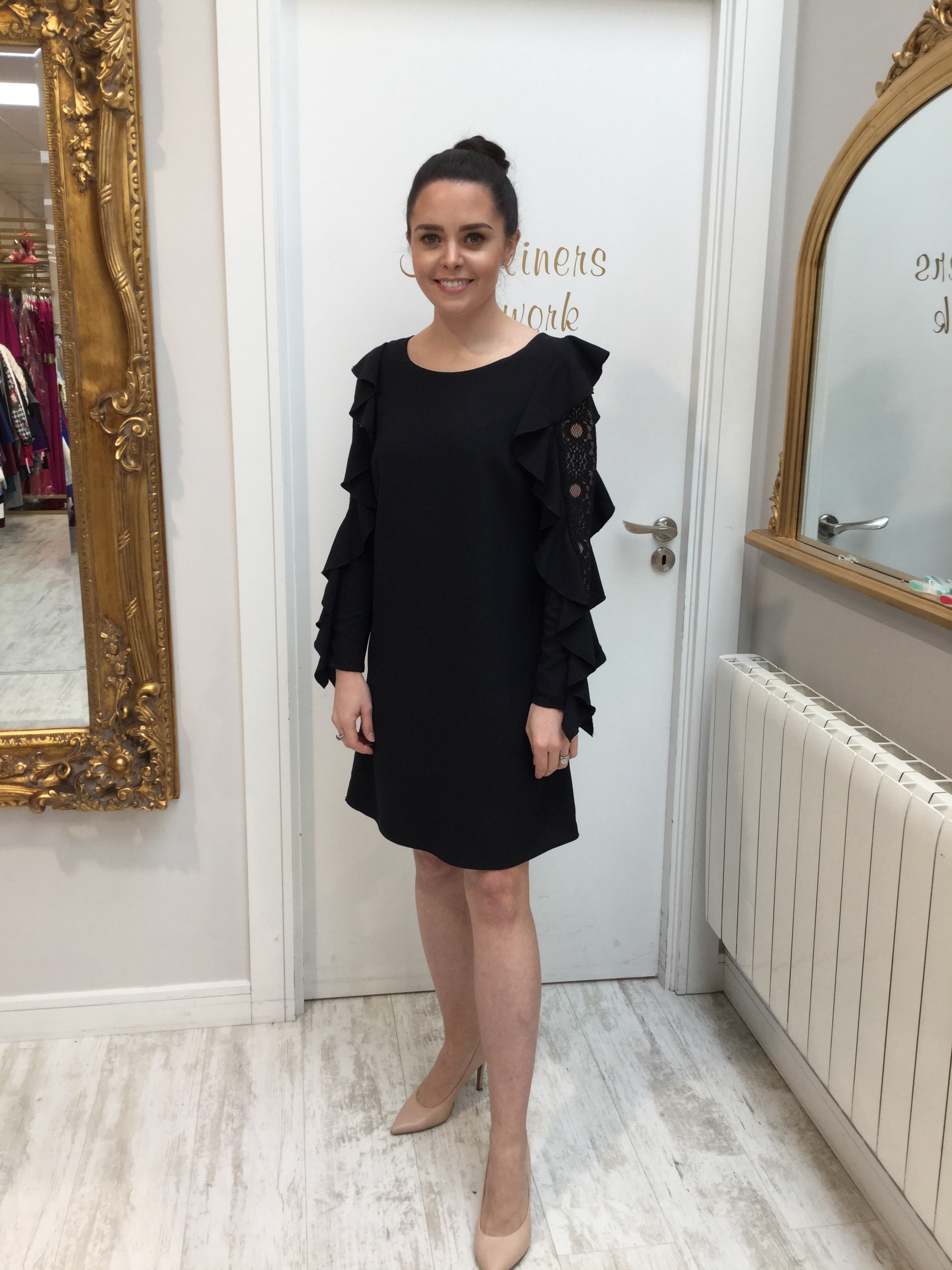 Black Shift Dress with Lace Sleeve