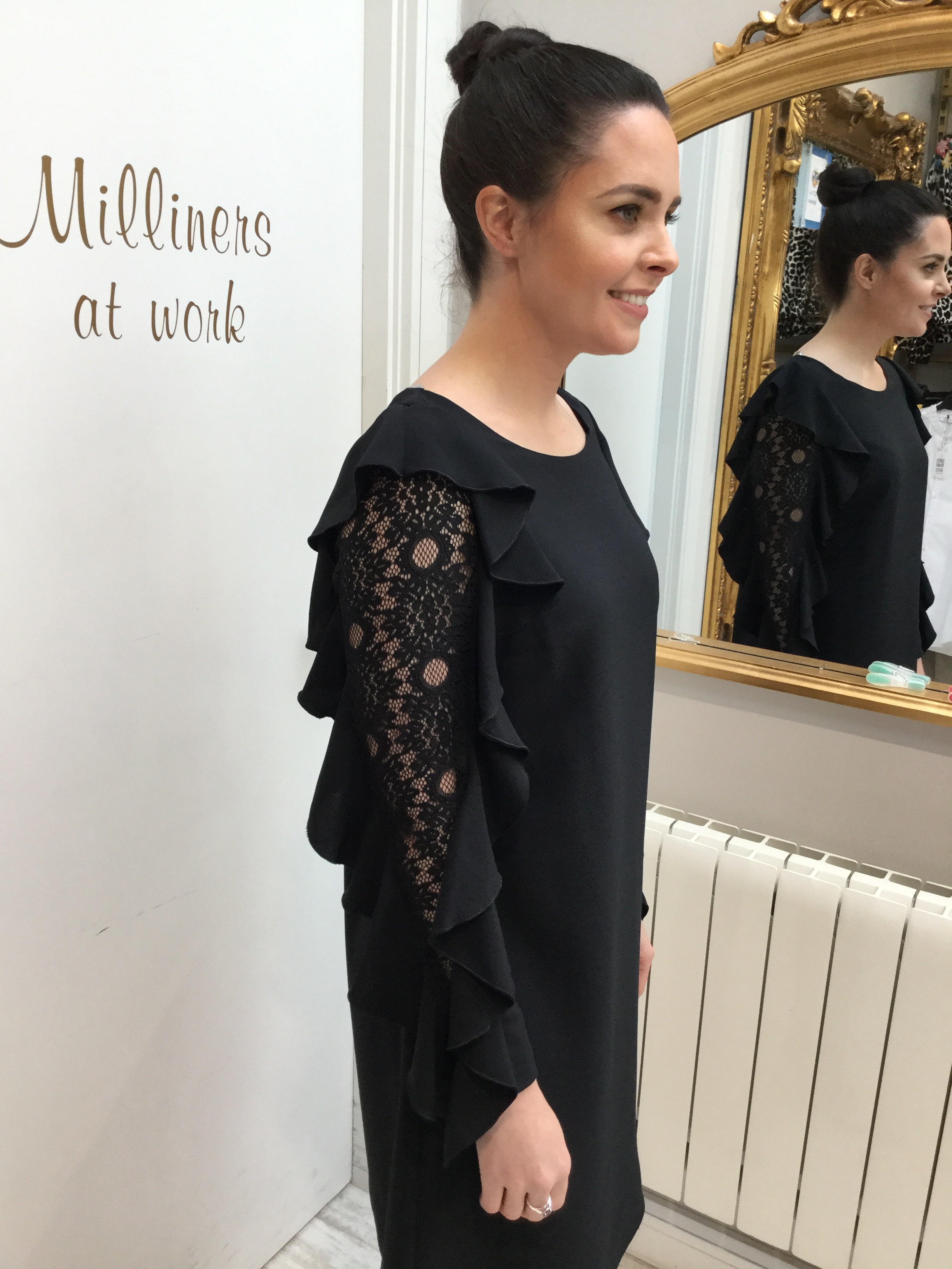 Black Shift Dress with Lace Sleeve