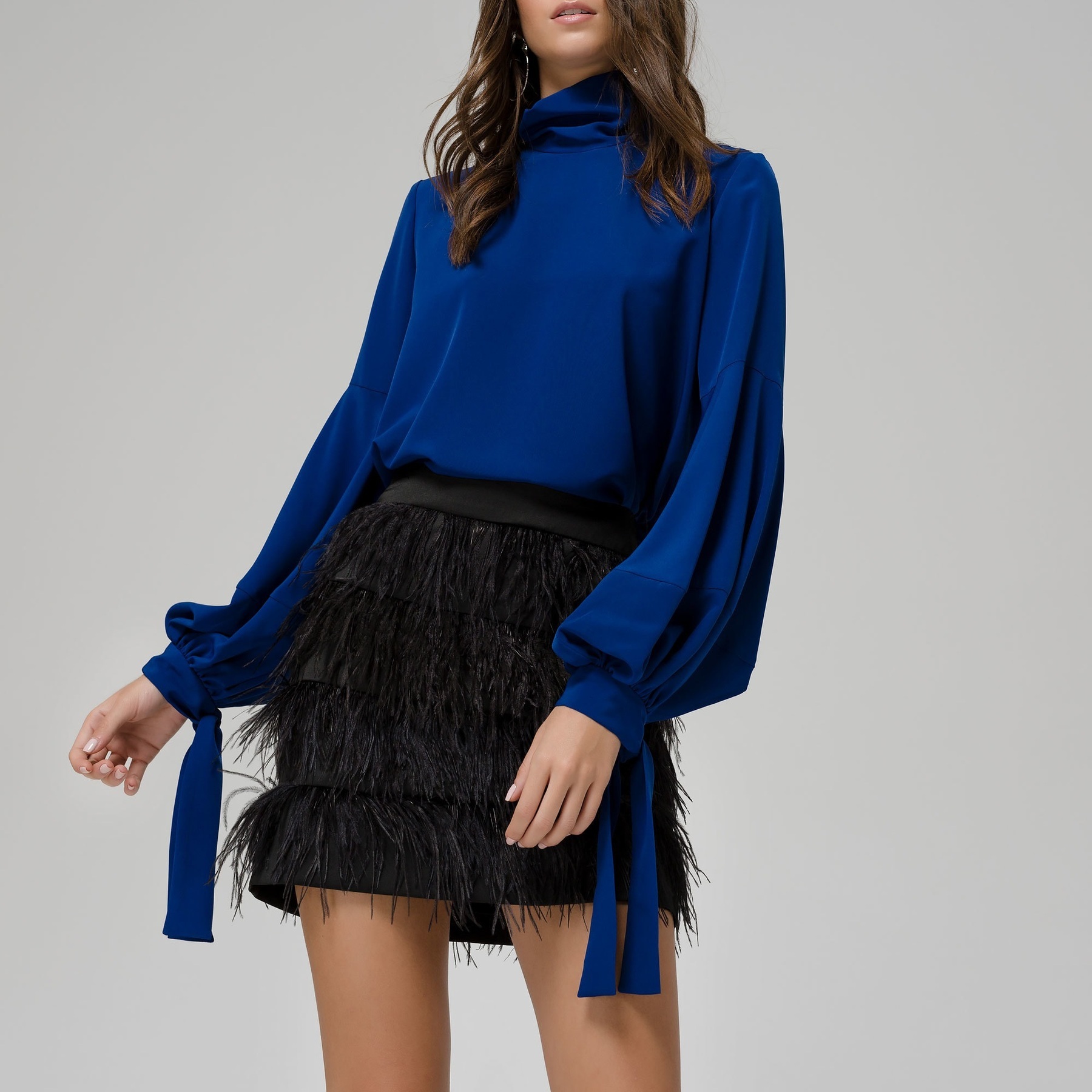 Blue Polo Top with Balloon Sleeves ACCTOPBL