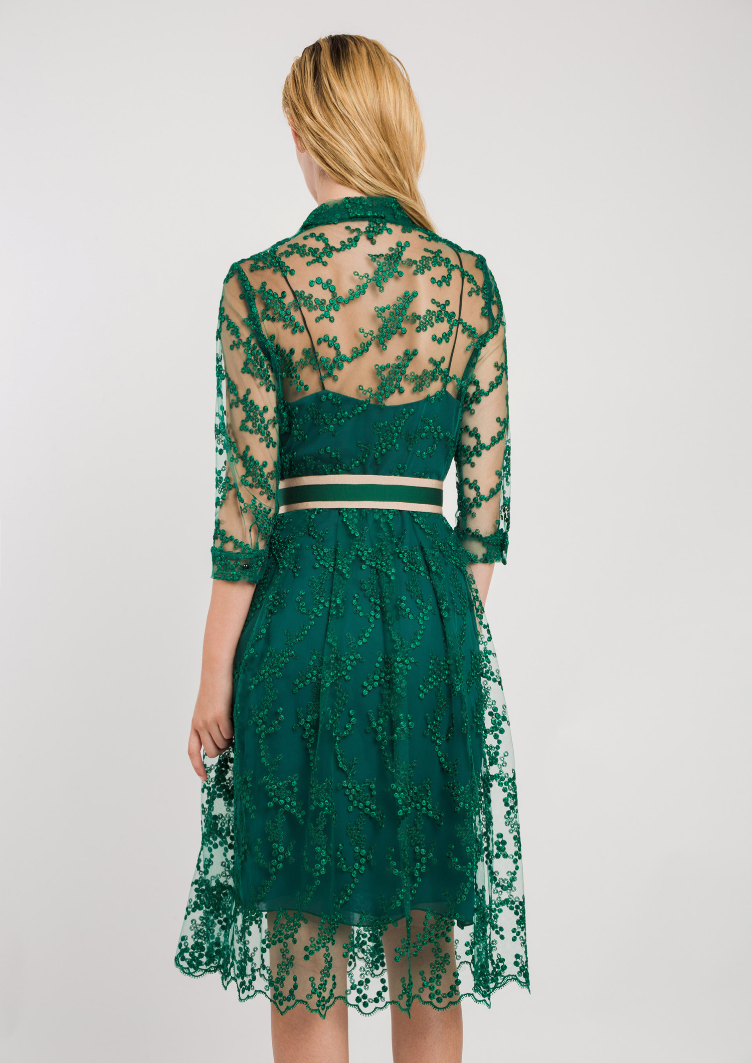 Lace Shirt Dress with Belt Green