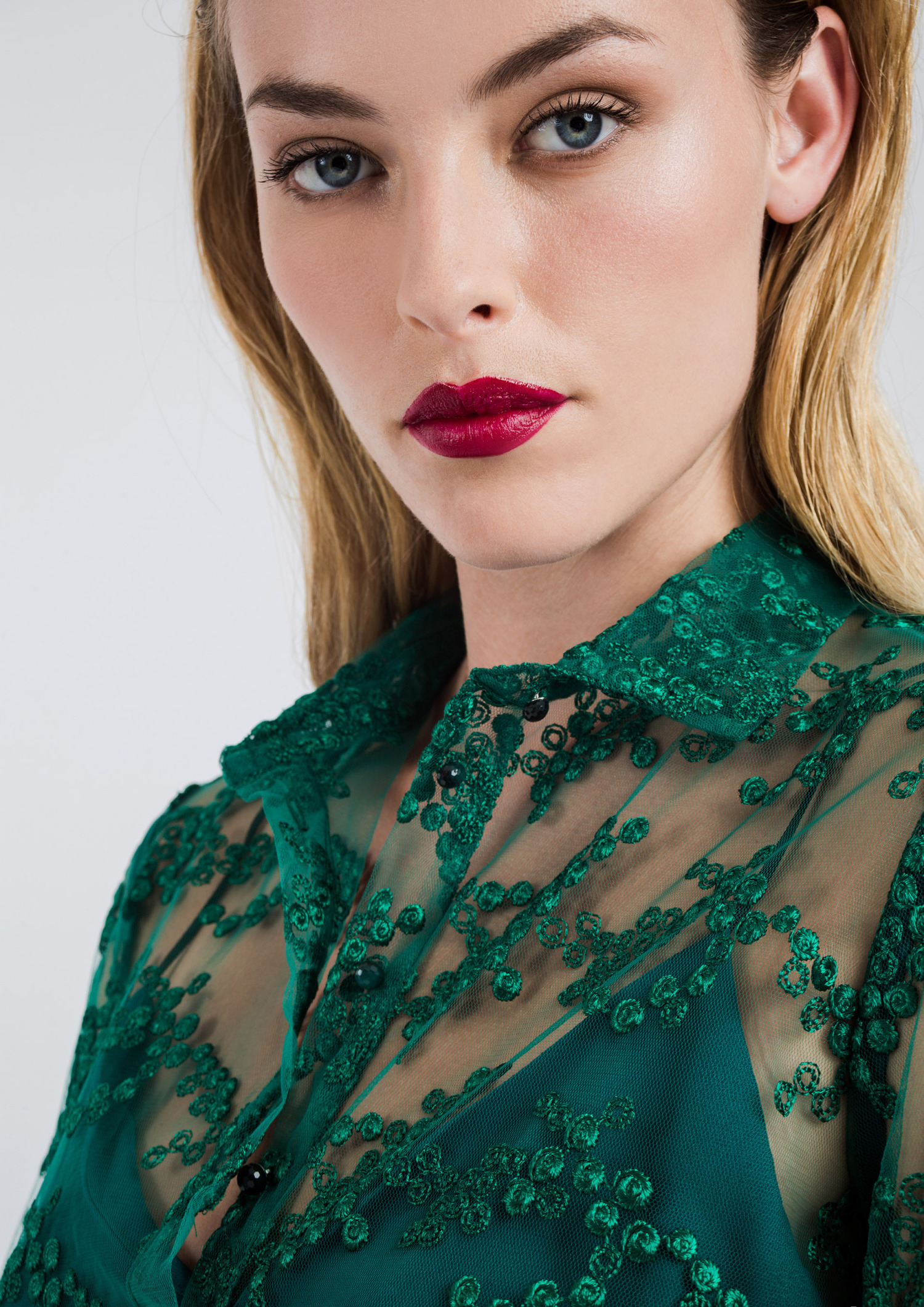 Lace Shirt Dress with Belt Green