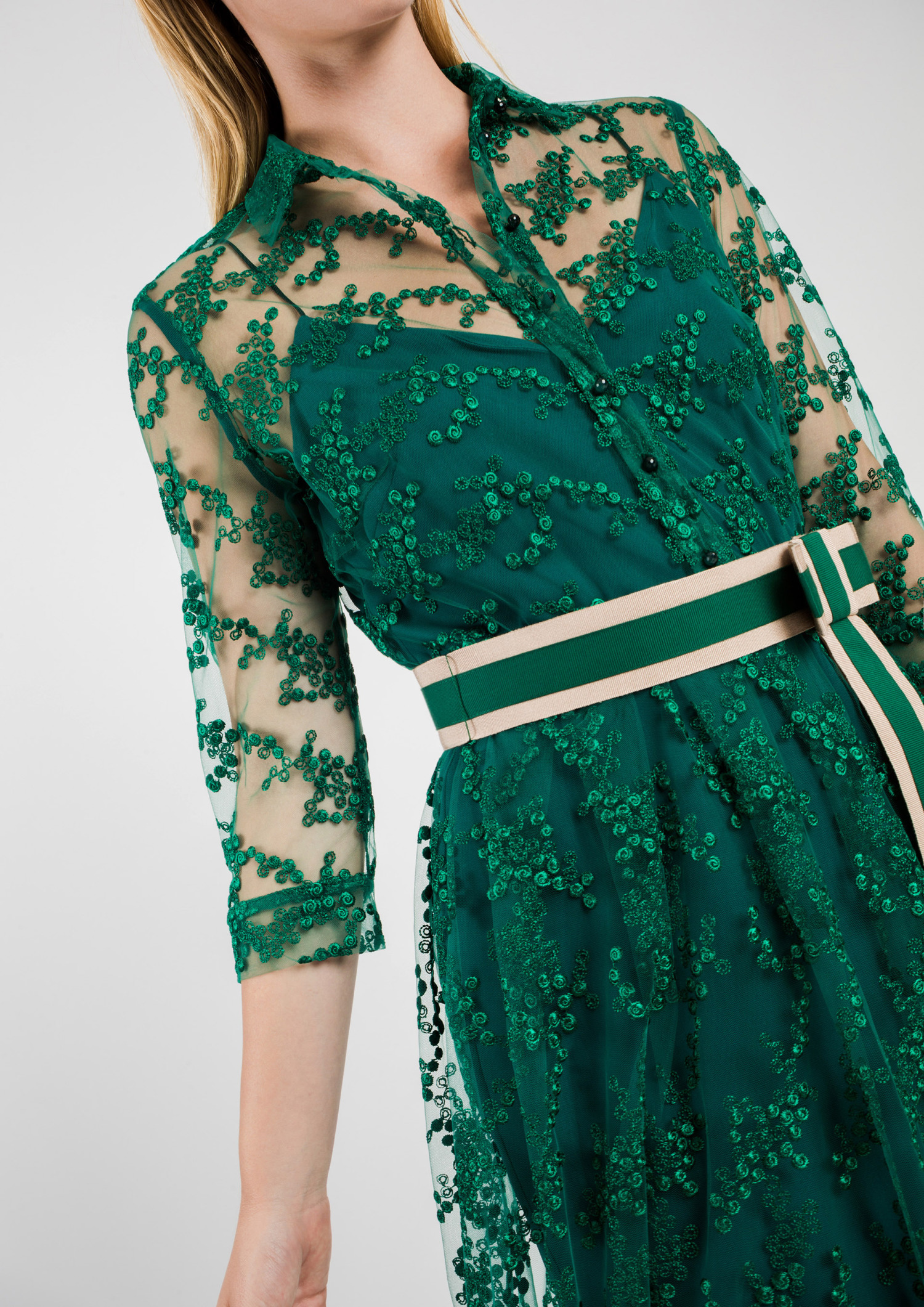 Lace Shirt Dress with Belt Green