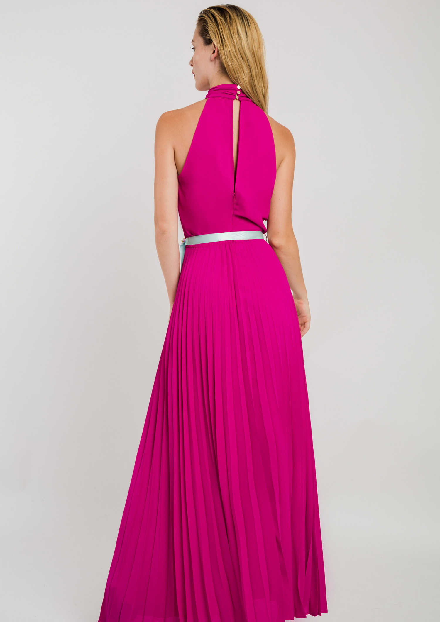 Full Length Pleated Dress Pink