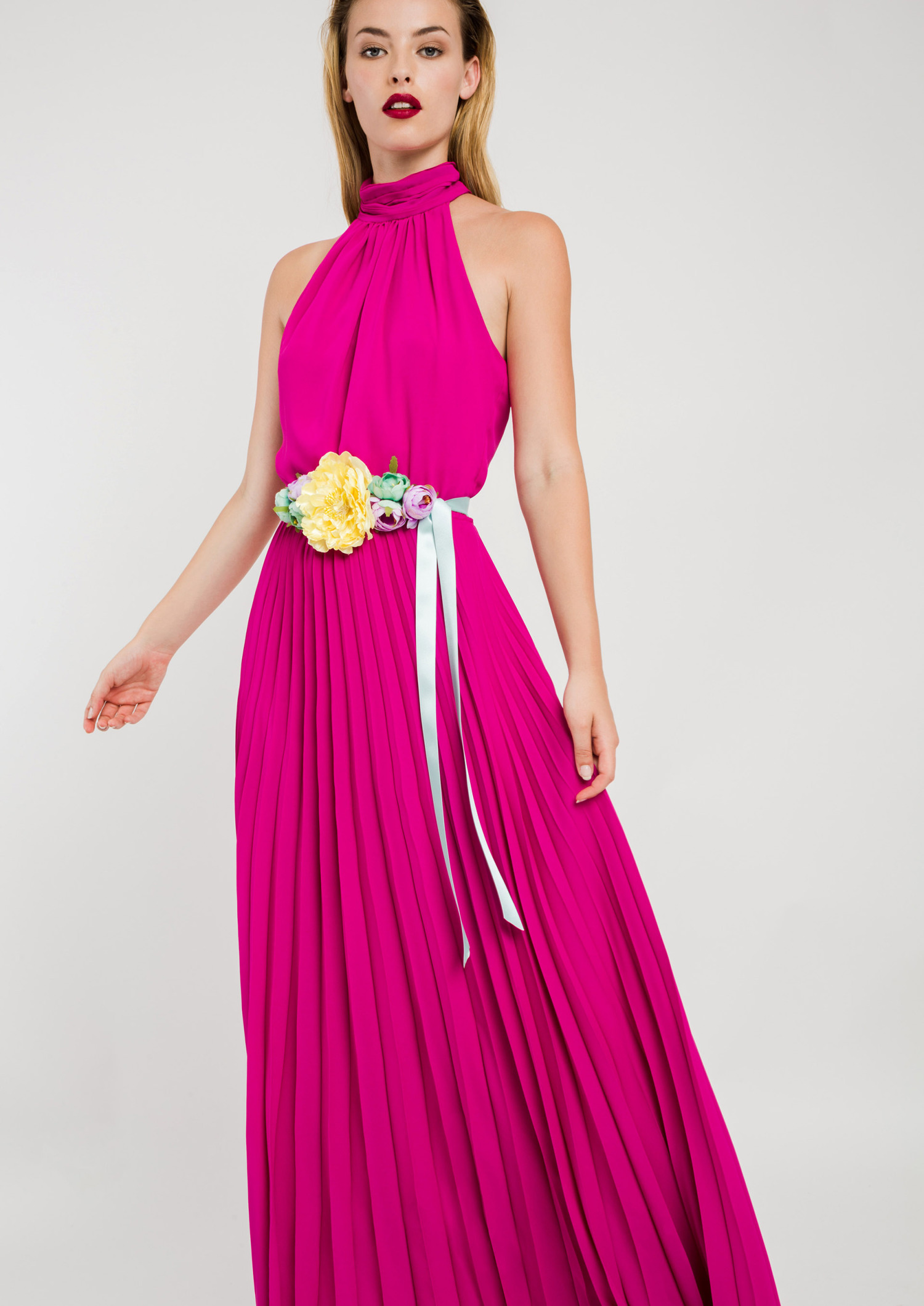 Full Length Pleated Dress Pink