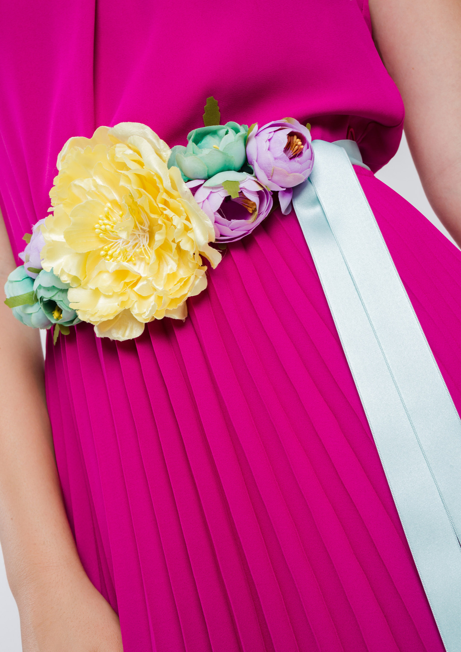 Full Length Pleated Dress Pink