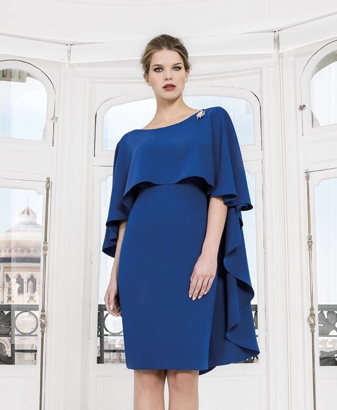 Royal Blue Dress with Cape Detail