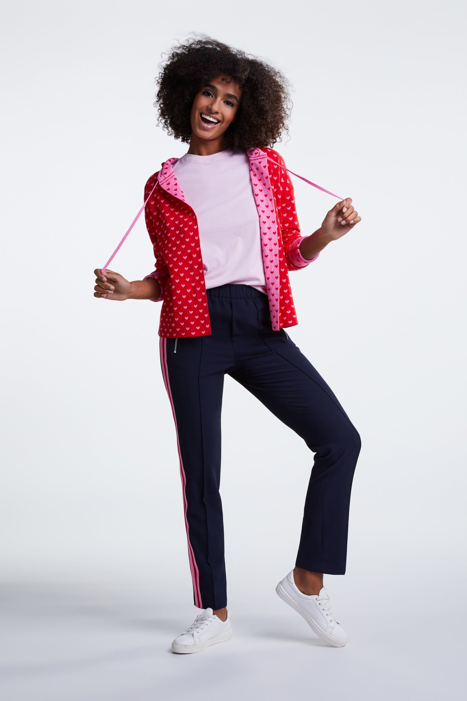 Reversible Pink and Red Knit Cardi with Hood OUI63328