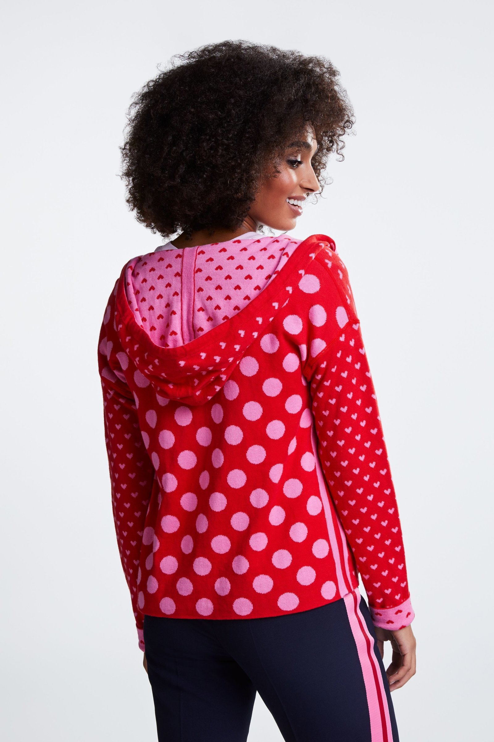 Reversible Pink and Red Knit Cardi with Hood
