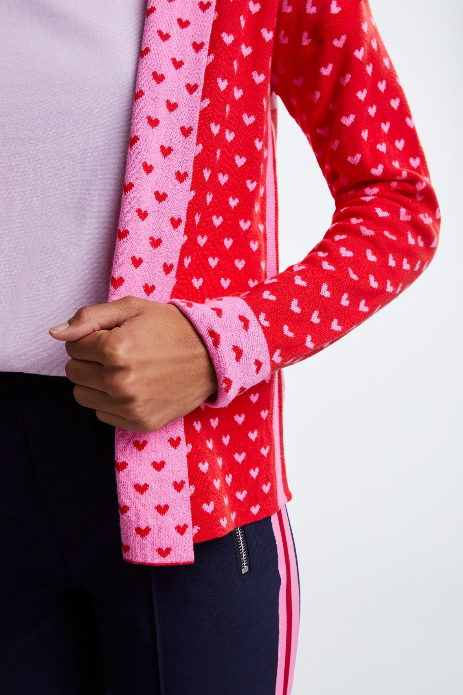 Reversible Pink and Red Knit Cardi with Hood
