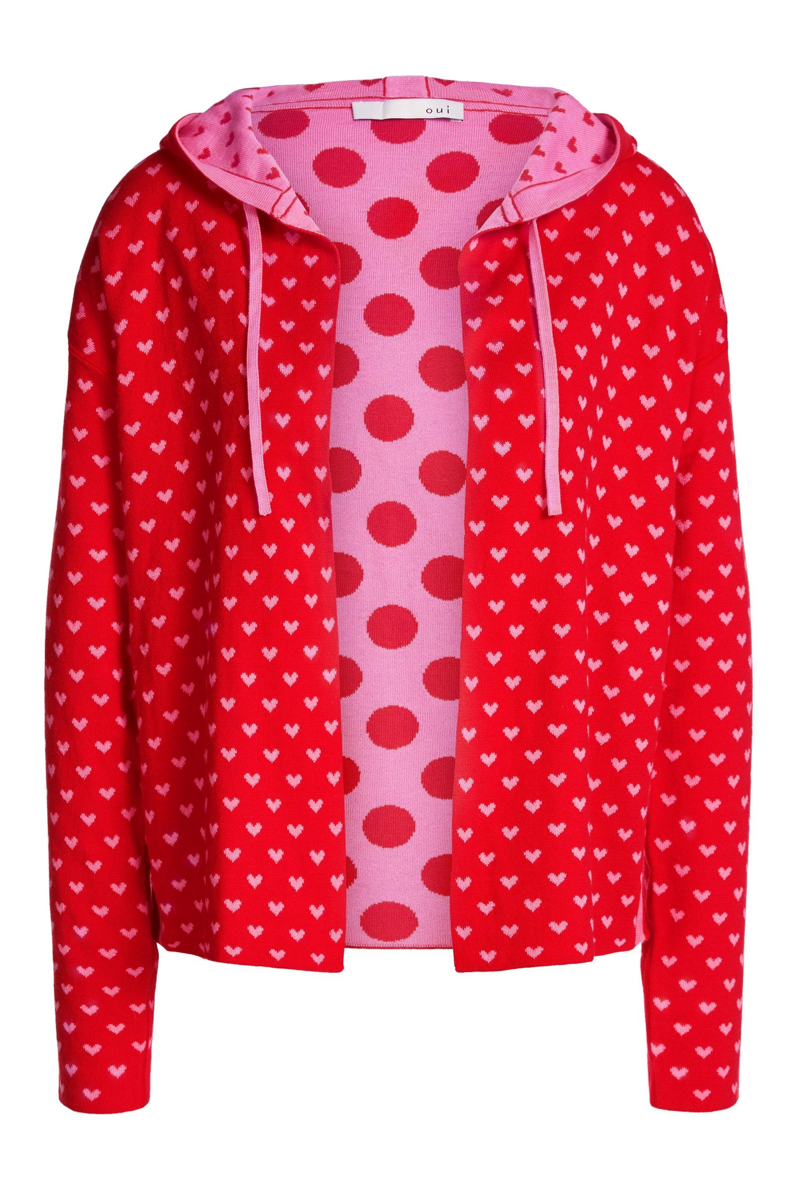 Reversible Pink and Red Knit Cardi with Hood