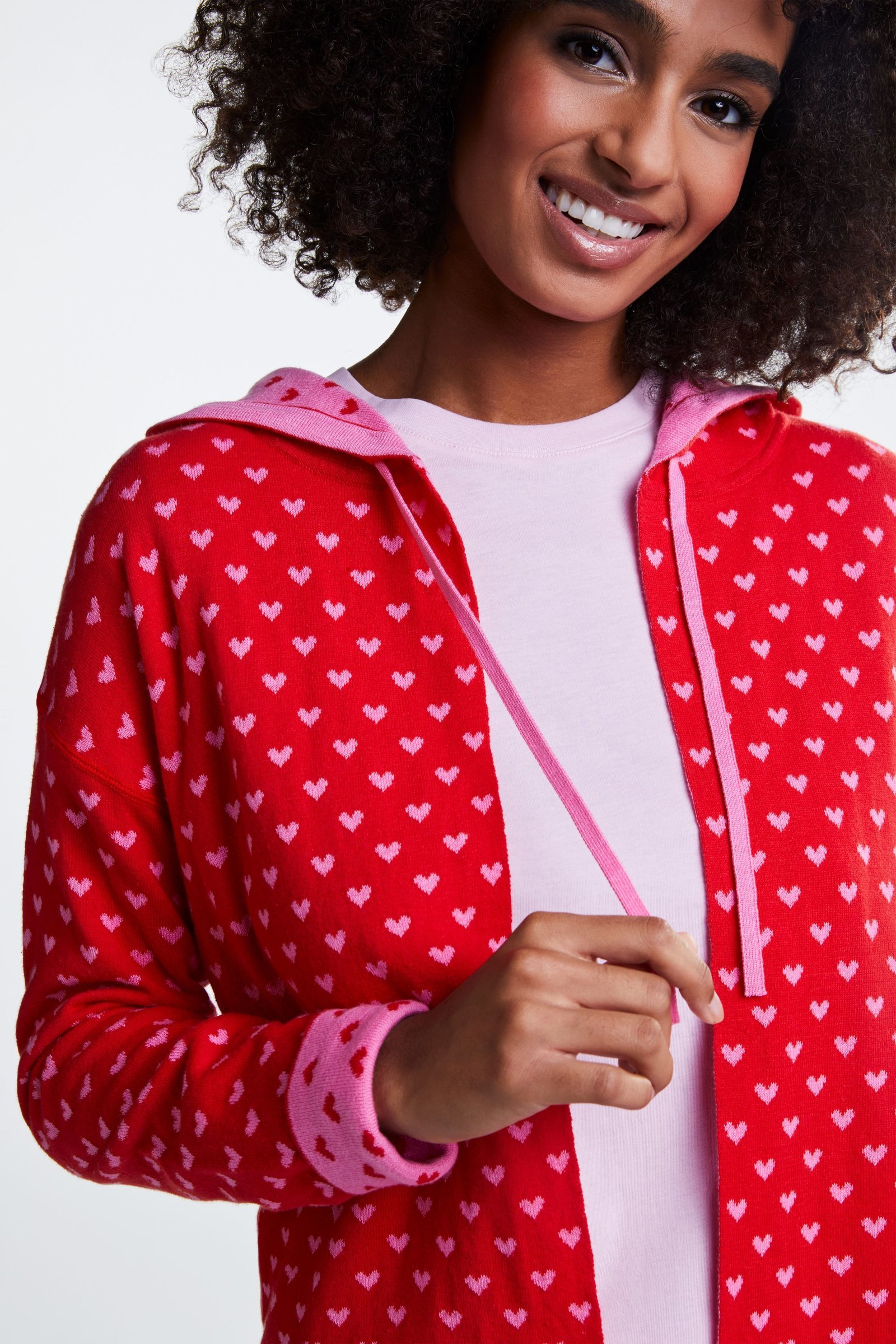 Reversible Pink and Red Knit Cardi with Hood