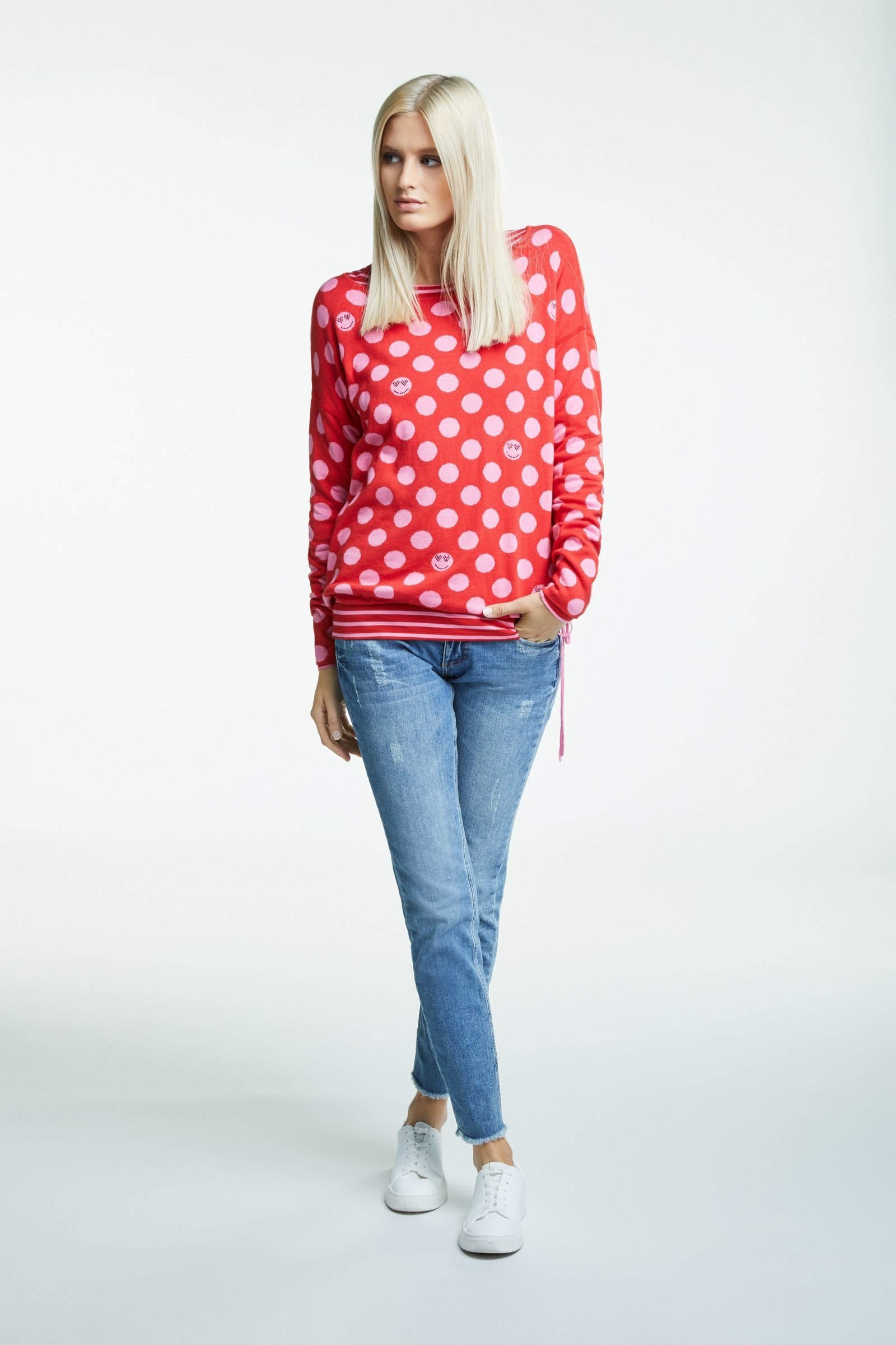 Reversible Red and Pink Polka Dot Sweater OUI65101