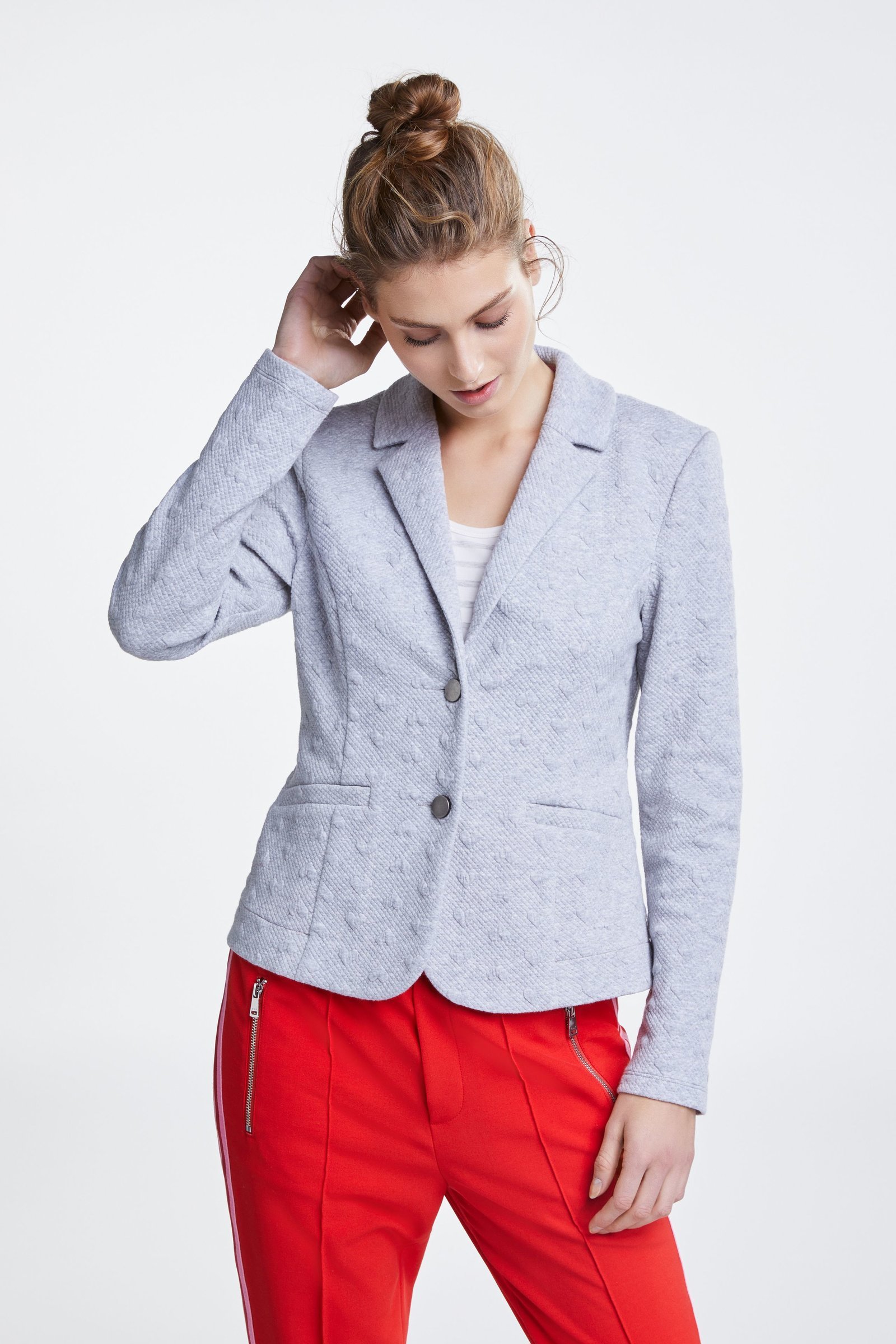 Grey Heart Embossed Soft Grey Blazer
