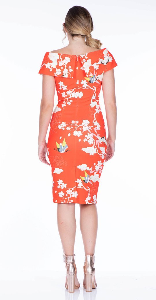 Olympia Dress is Coral Printed Colour