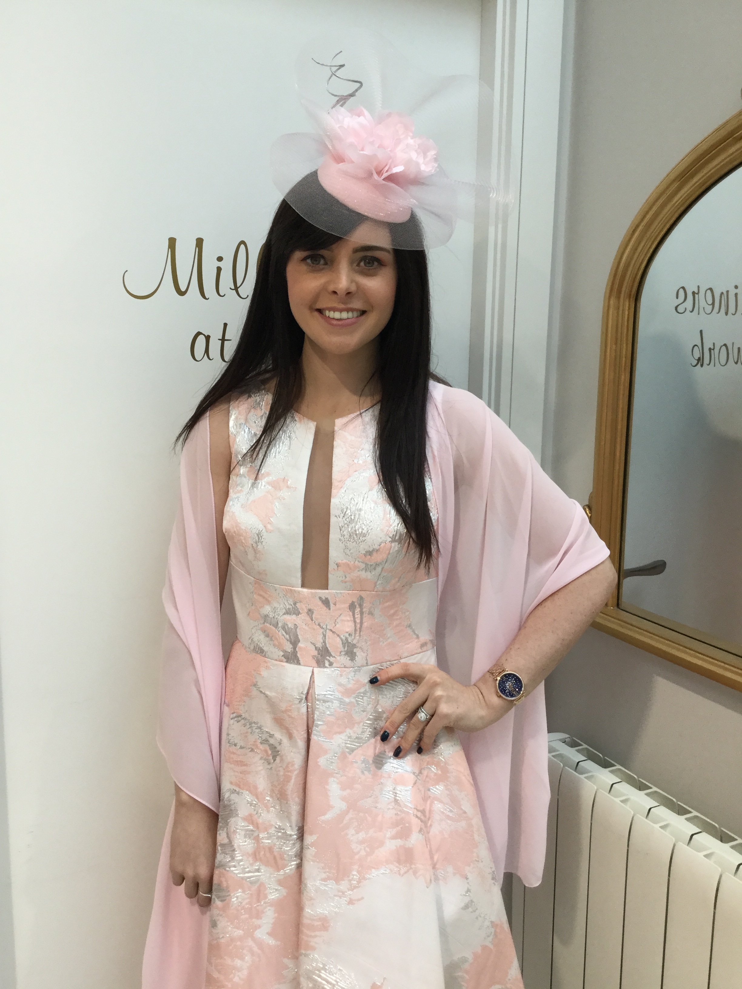 Pink, Ivory and Silver Fit and Flare Dress