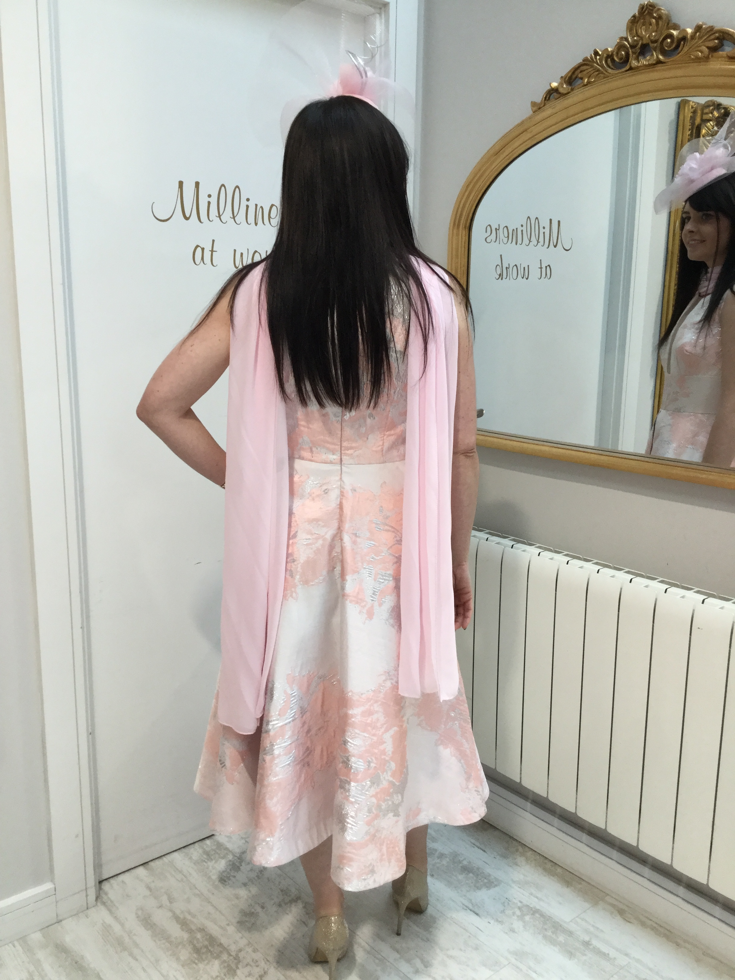Pink, Ivory and Silver Fit and Flare Dress