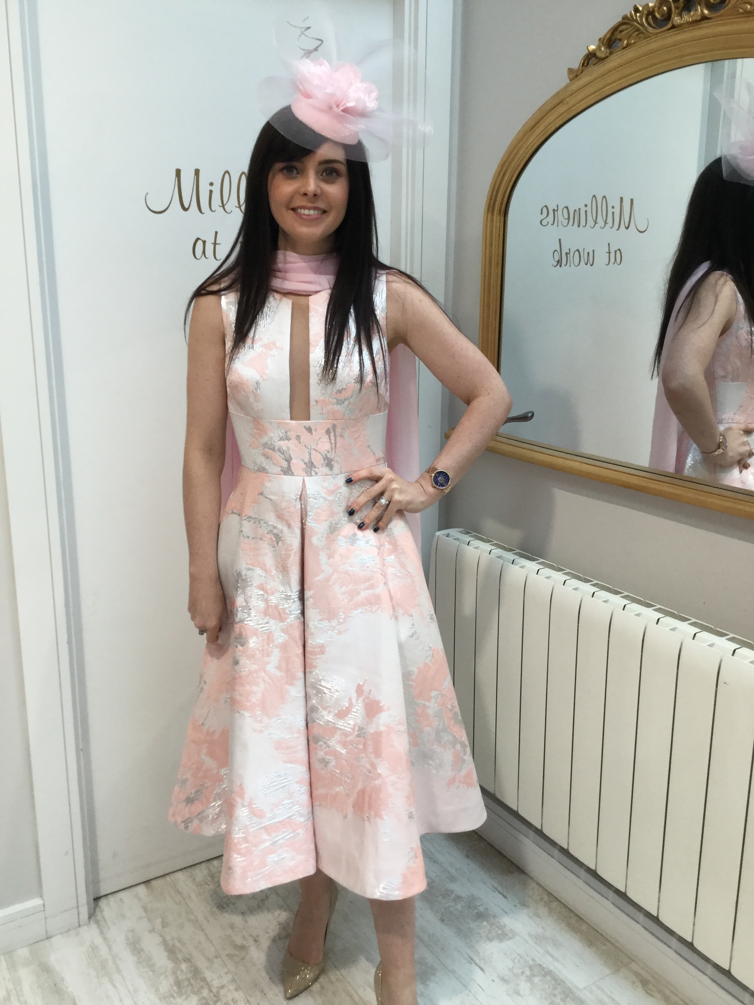 Pink, Ivory and Silver Fit and Flare Dress