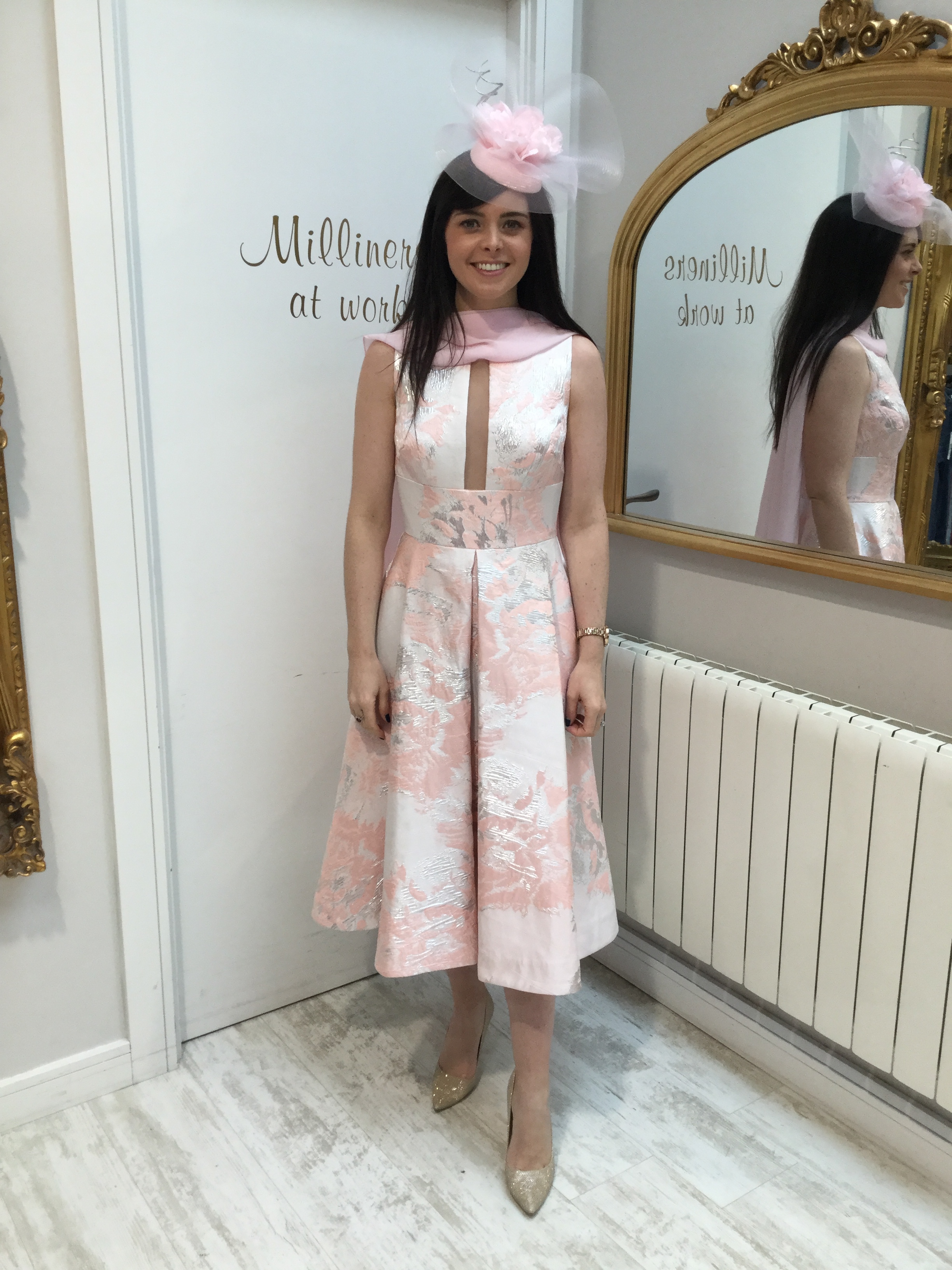 Pink, Ivory and Silver Fit and Flare Dress