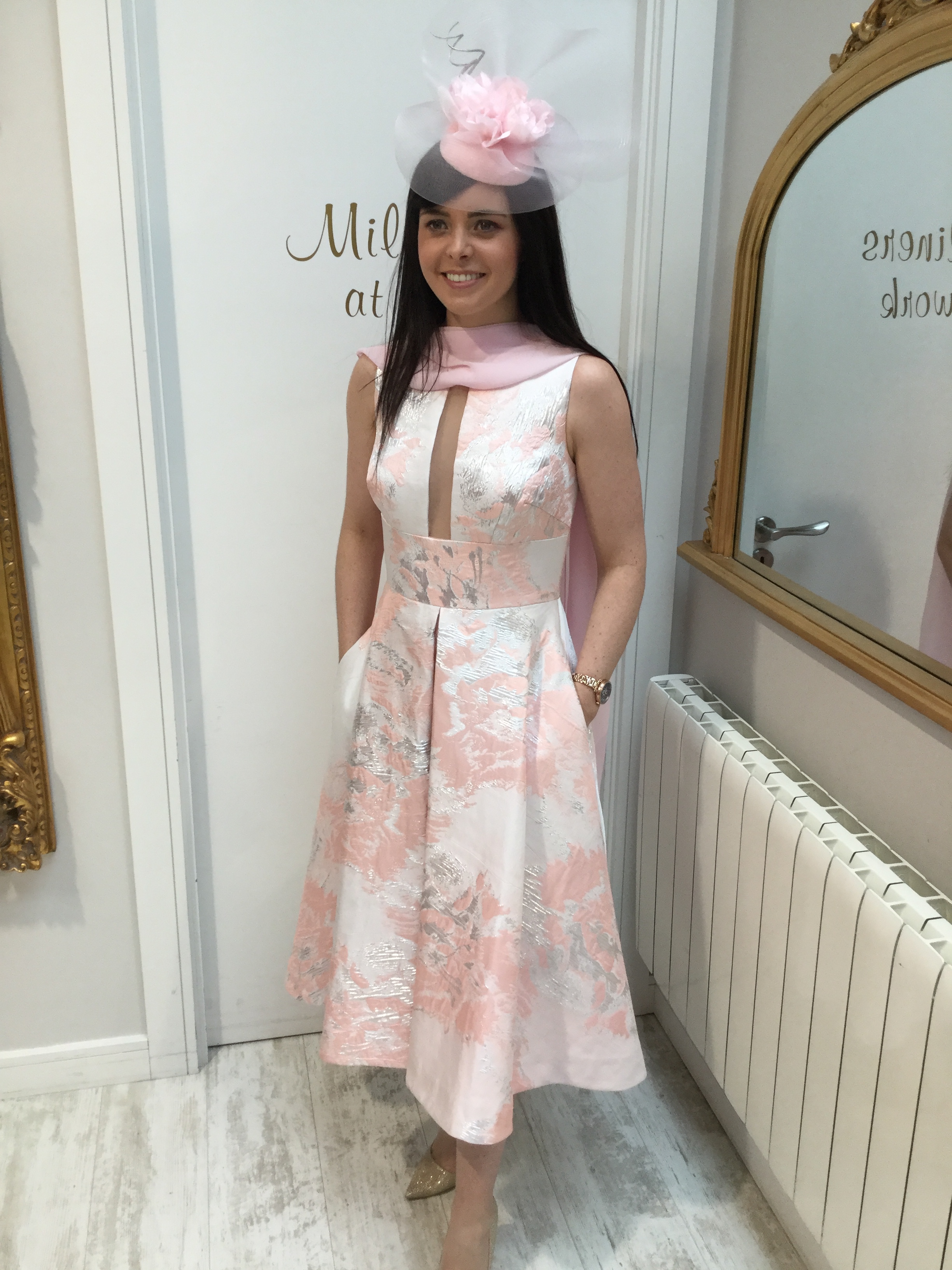Pink, Ivory and Silver Fit and Flare Dress