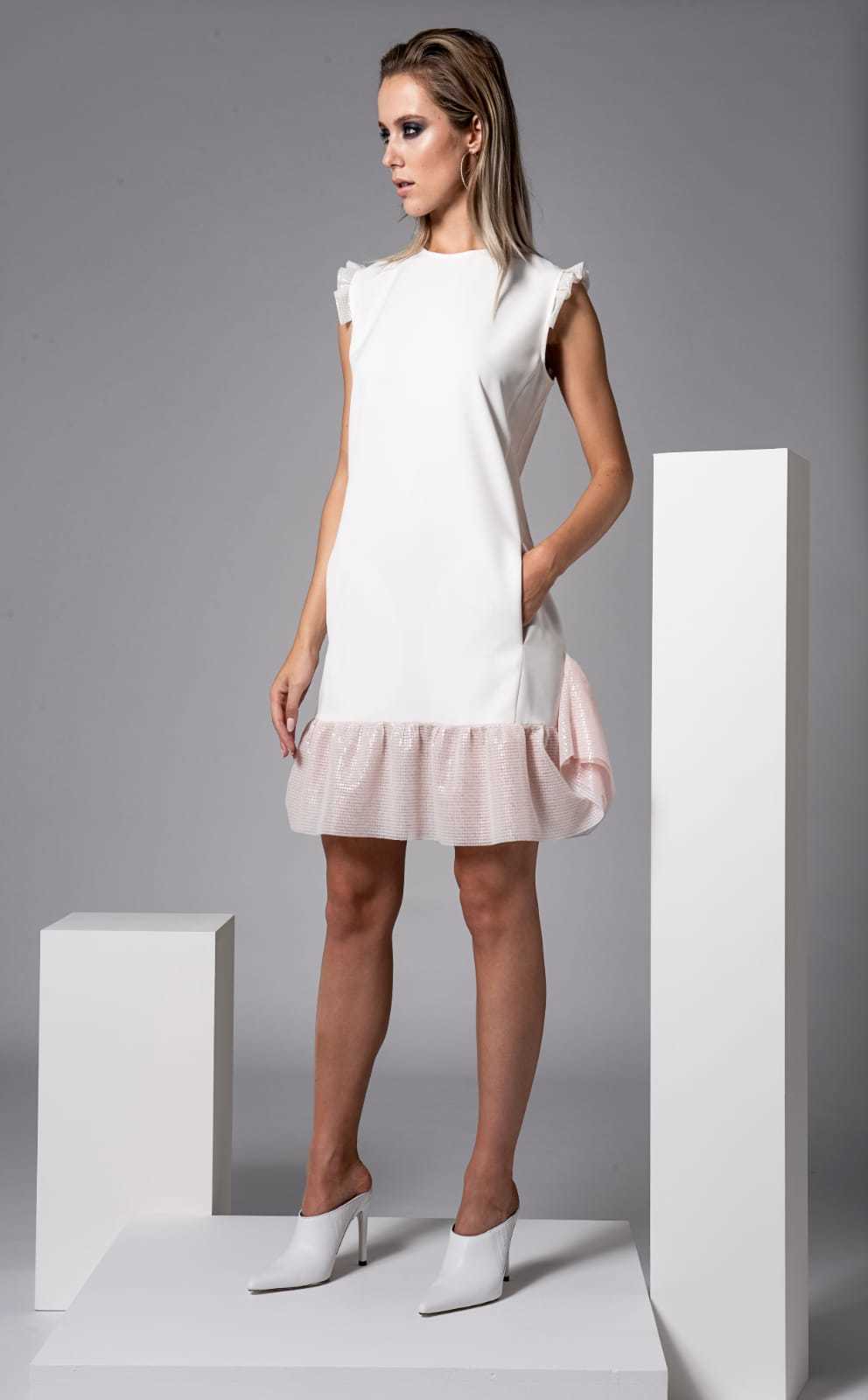 Lopez Dress in Ivory with Pink Trims CARKKSISDRLOPEZ